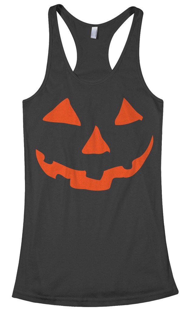 Threadrock Women's Orange Halloween Pumpkin Face Racerback Tank Top - Cute Graphic Tee for Costume Parties, Trick or Treat & Fall Festivals