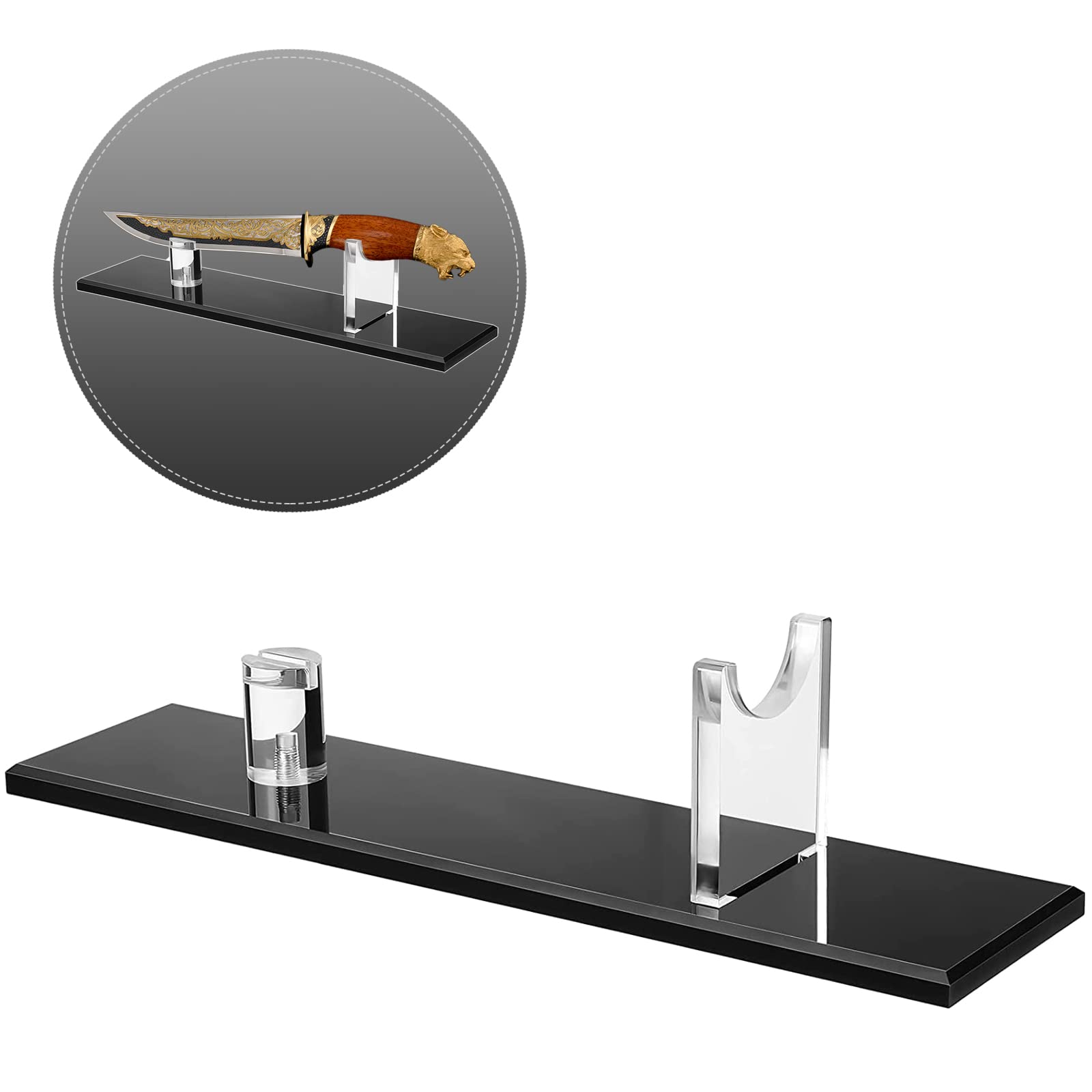 Premium Acrylic Knife Display Stand with Black Base - Elegant Kitchen Knife Holder for Home & Restaurant Decor - Perfect for Showcasing Chef Knives, Steak Knives & Collectibles