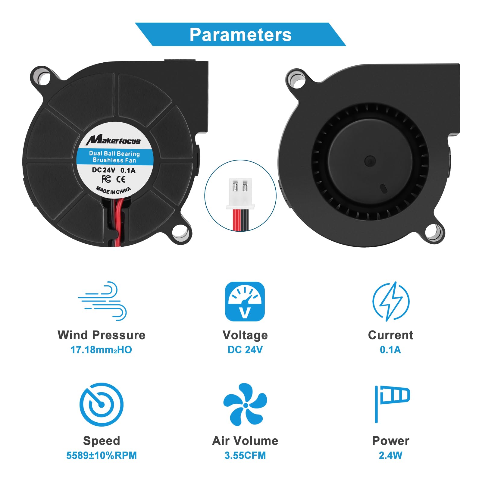 MakerFocus 4pcs 50mm 5015 Blower Fan 24V - High Speed Brushless Cooling Fan with Dual Ball Bearings for 3D Printers, CNC Machines, Electronics Cooling & Small Appliance Repair - Ultra Quiet Turbine Blower (50x50x15mm)