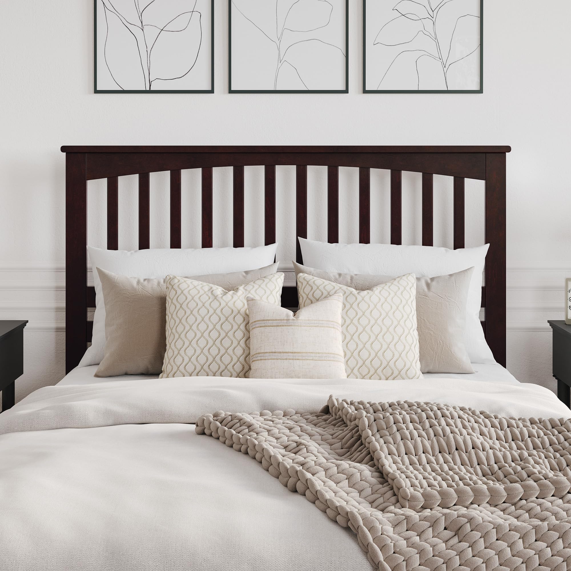 AFI Mission Queen Solid Wood Headboard with USB Charging Ports - Espresso Finish - Elegant Bedroom Furniture for Master Bedroom or Guest Room