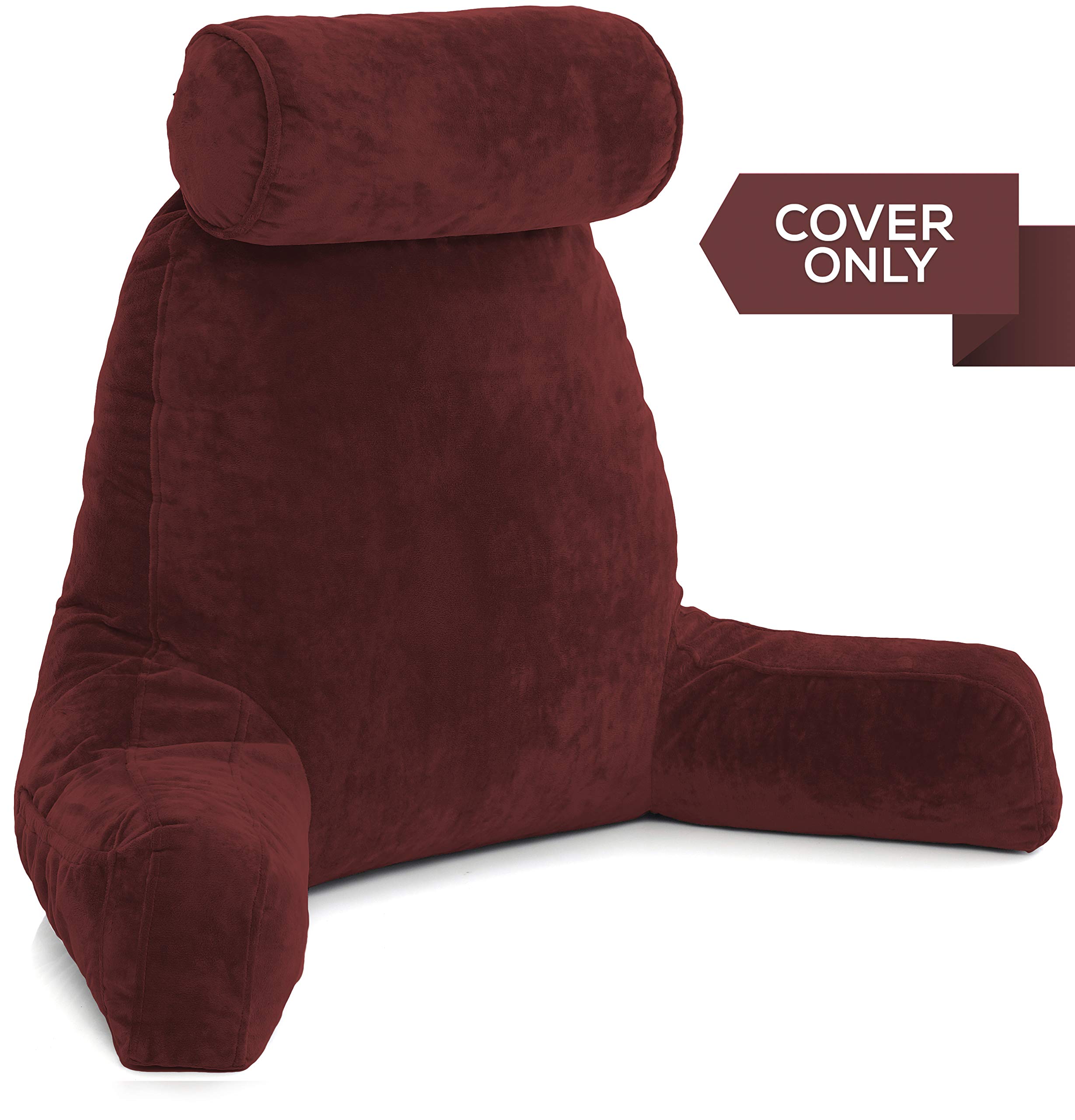 XXL Husband Pillow Cover - Soft Microfiber Bed Rest Pillow Case with Arms & Pockets for Reading (Maroon) - Perfect for Cozy Reading, Watching TV, and Relaxing in Bed