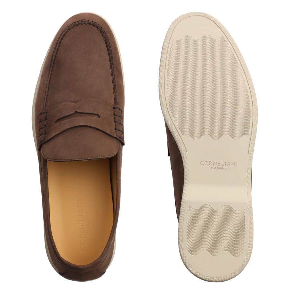 Corneliani Brown Nubuck Penny Loafers for Men - Comfortable & Stylish Slip-On Shoes for Business, Casual & Office Wear
