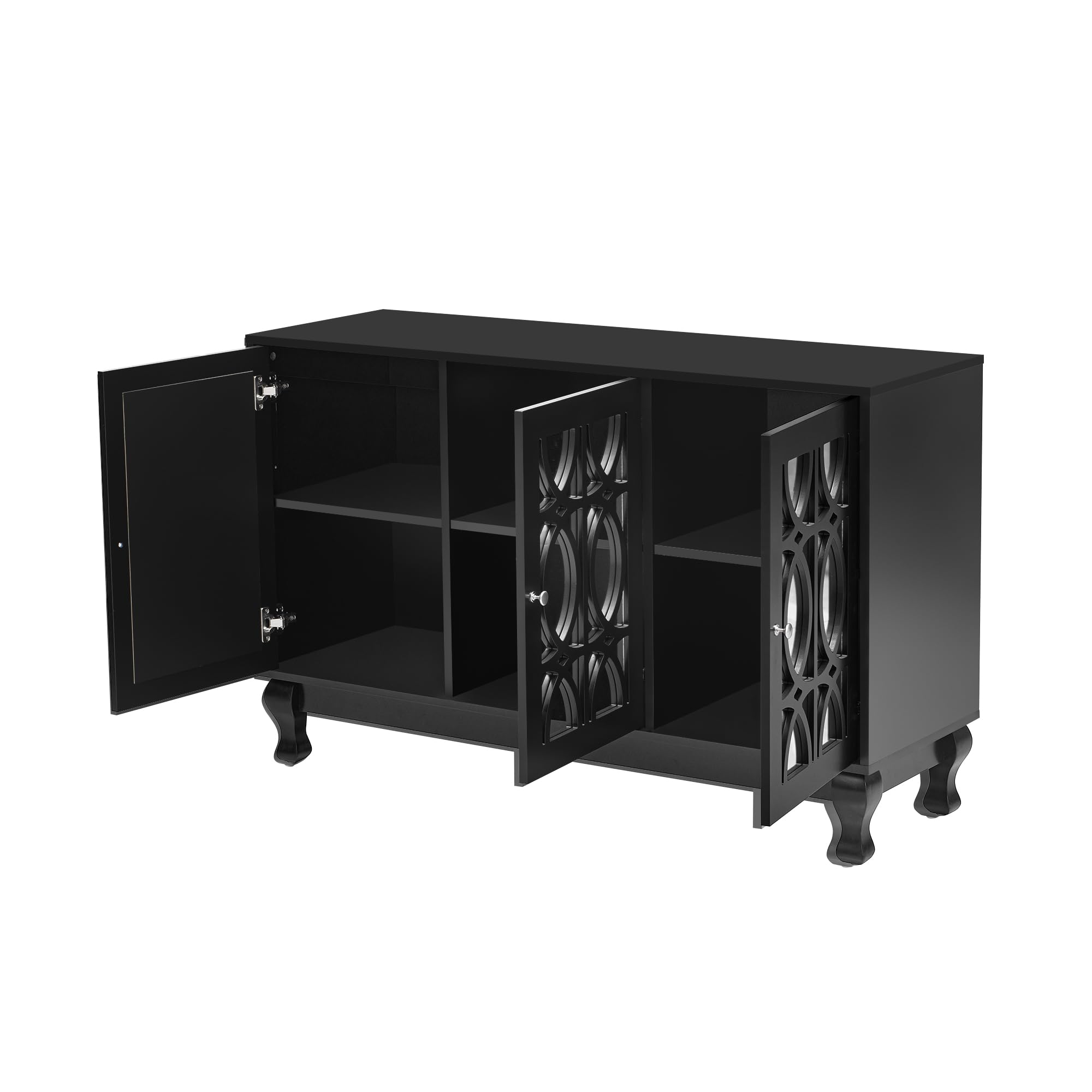 Knocbel 55 Inch TV Stand with Mirror Finish - Modern Entertainment Center with 3 Storage Cabinets, Adjustable Shelves, Solid Wood Legs & Metal Handles (47.2