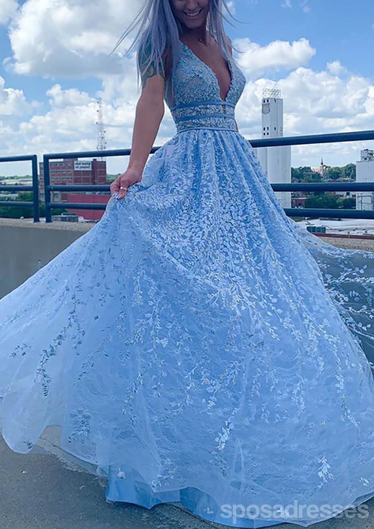 Elegant Blue A-Line V-Neck Maxi Long Prom Dress for Evening Party & Formal Events | Perfect for Homecoming, Prom Night & Special Occasions