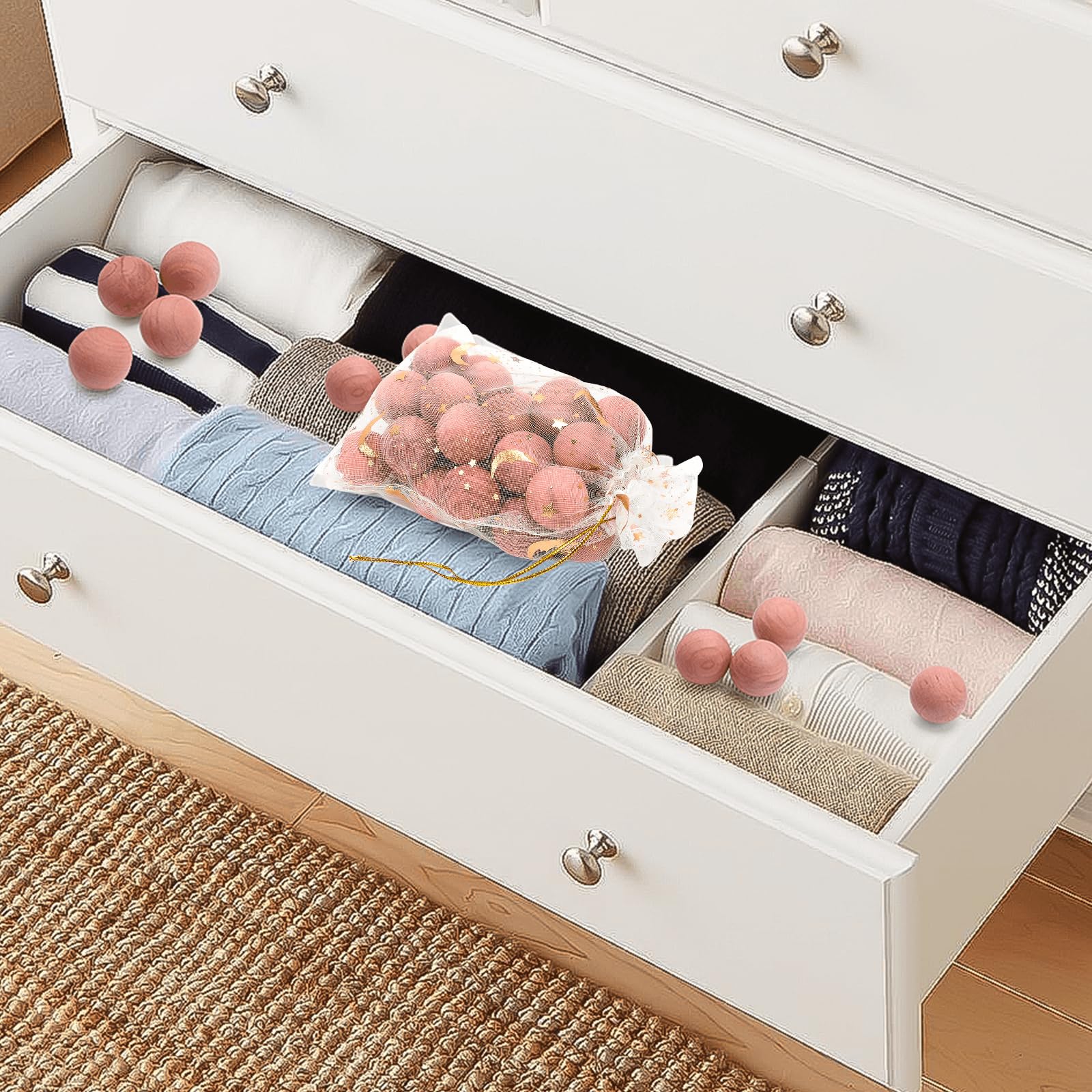 Natural Cedar Wood Blocks & Balls for Closet Storage - 100 Pcs Cedar Chips for Clothes, Drawers & Wardrobes | Fresh Scented Moth Repellent for Home, Travel & Storage Protection