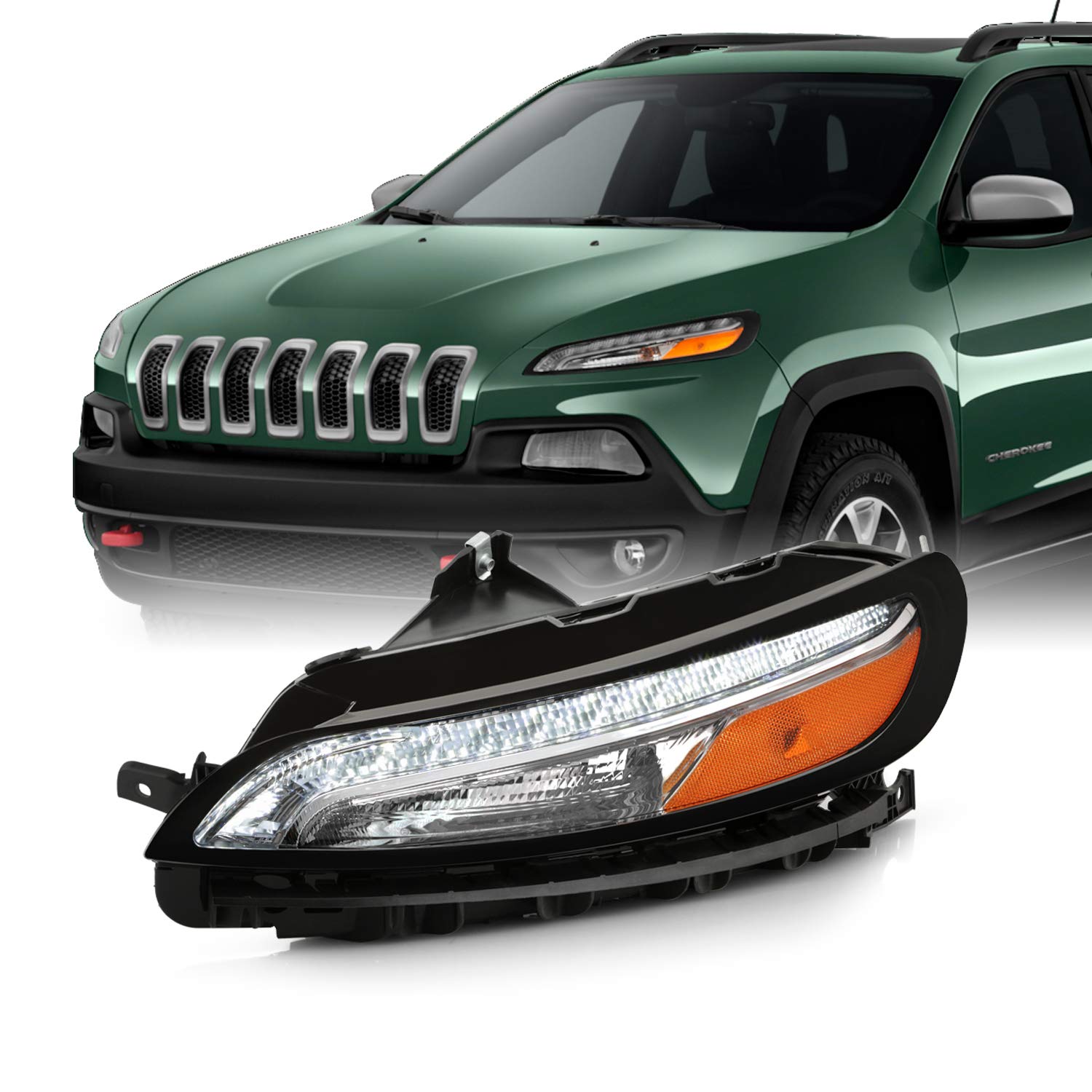 AKKON LED DRL Light Bar for 2014-2018 Jeep Cherokee - Chrome Bumper Parking Light & Turn Signal Replacement (Driver Left Side) | Perfect for Off-Roading & Night Driving