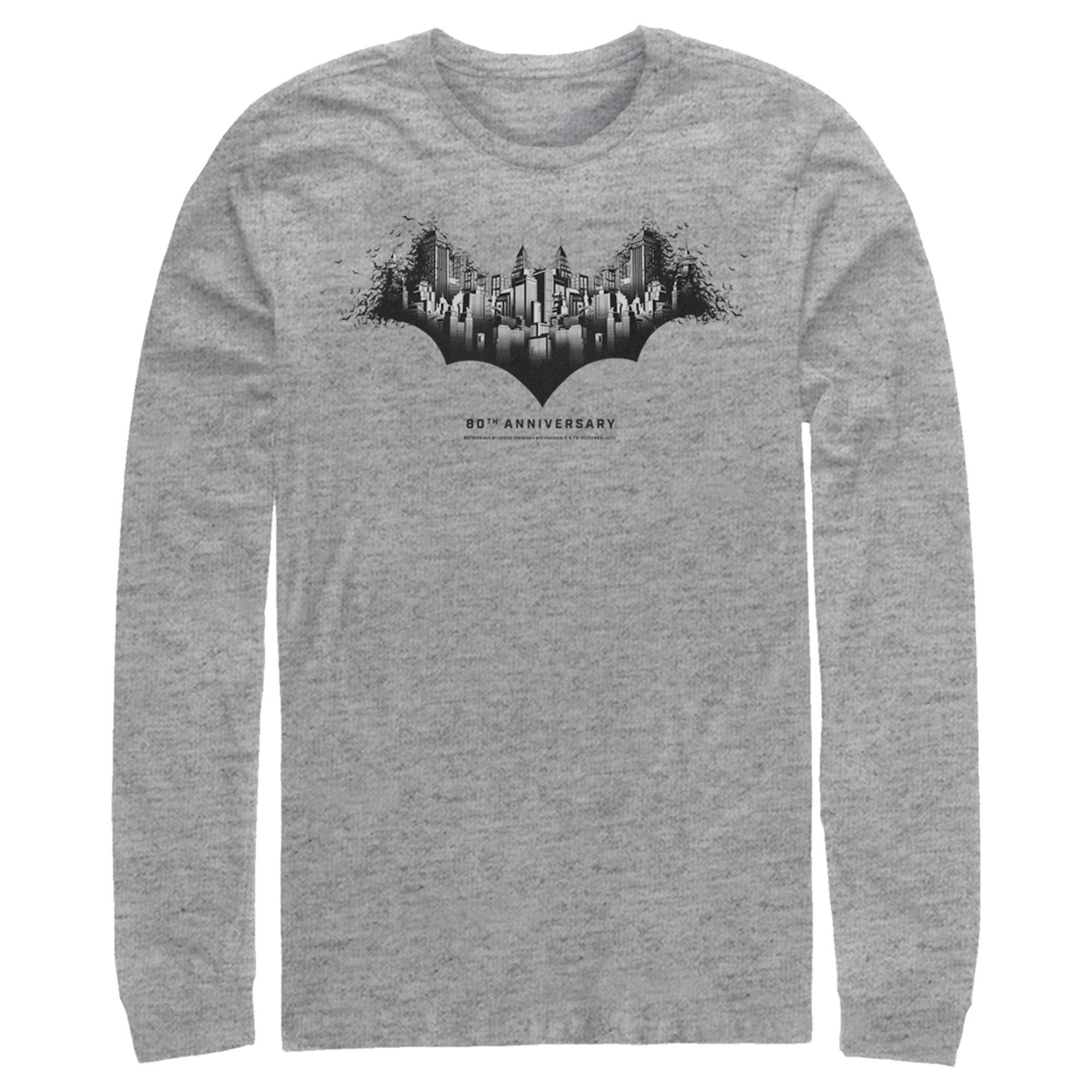 Batman Gotham Skyline Bat Shape Long Sleeve Shirt for Men - Superhero Graphic Tee for Cosplay, Comic Con & Casual Wear