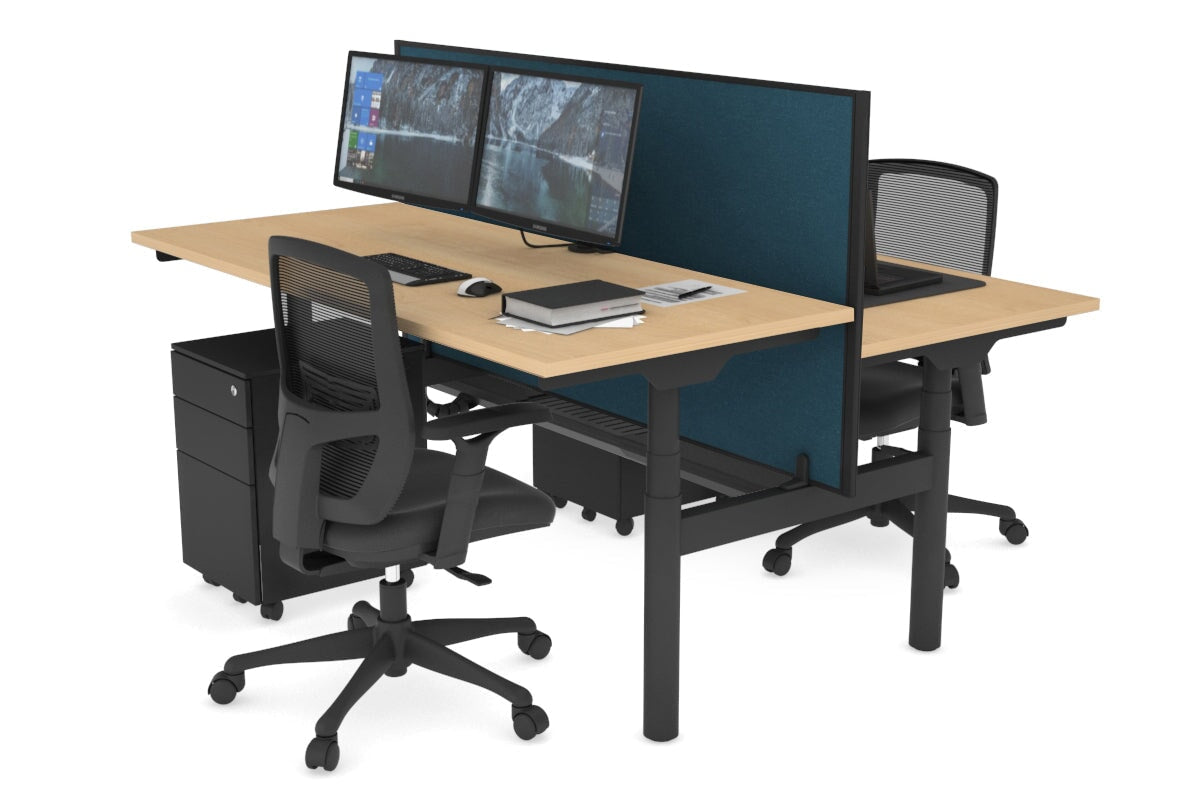 Flexi Premium Height Adjustable 2-Person H Bench Workstation - Black Frame [1600L x 700W] - Ergonomic Office Desk for Collaborative Workspaces & Home Offices