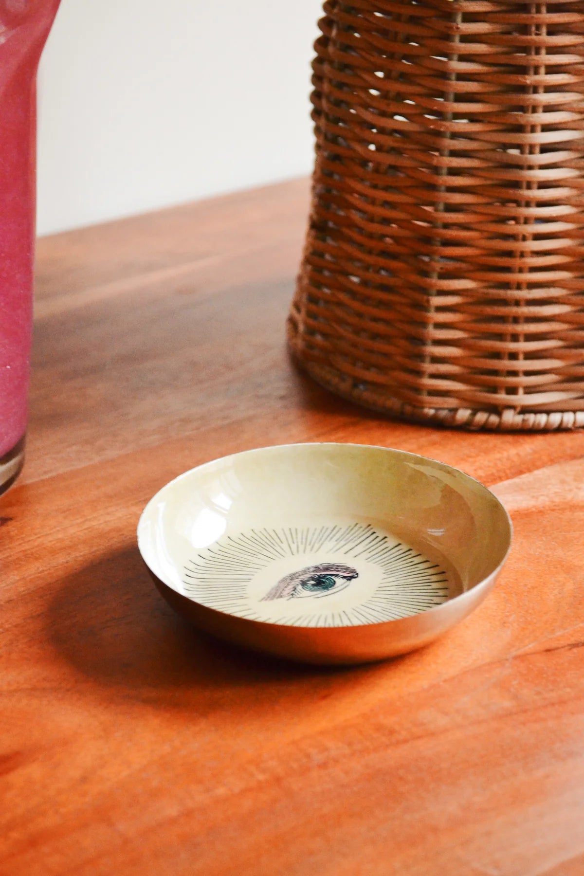 Enamel Trinket Dish with Eye Design - Elegant Jewelry Tray for Rings, Earrings & Small Accessories - Perfect for Vanity, Dresser & Gift Giving