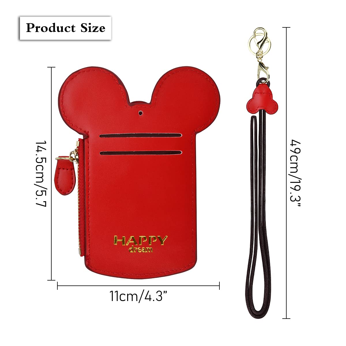 BUUFAN Stylish Red PU Leather Student ID Card Holder Lanyard Neck Pouch with Coin Wallet - Travel Essentials for Students, Women, Kids & Teens - Perfect for School, Work, Travel & Daily Use