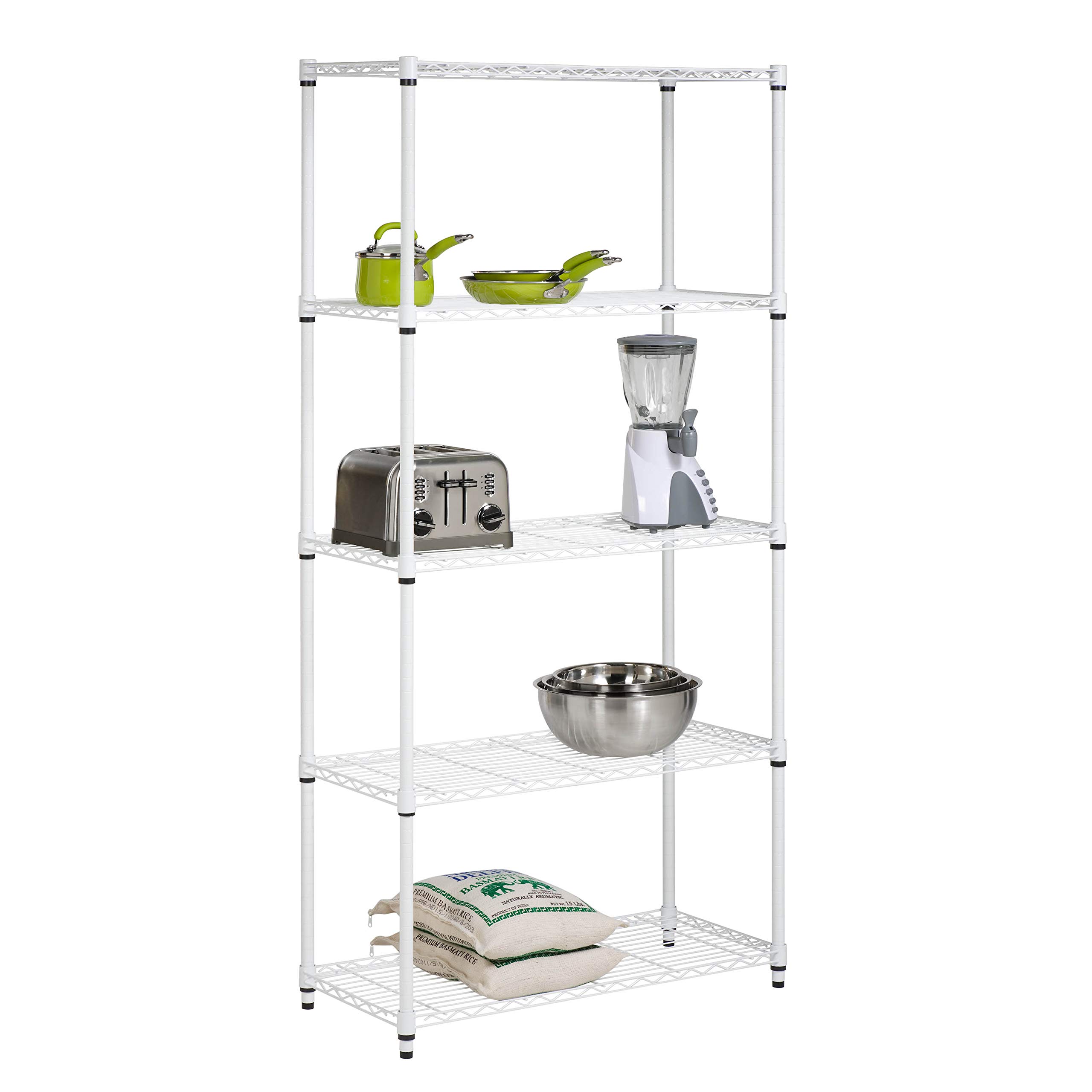Honey-Can-Do 5-Tier Adjustable Shelf with Wheels - White for Home & Office Storage
