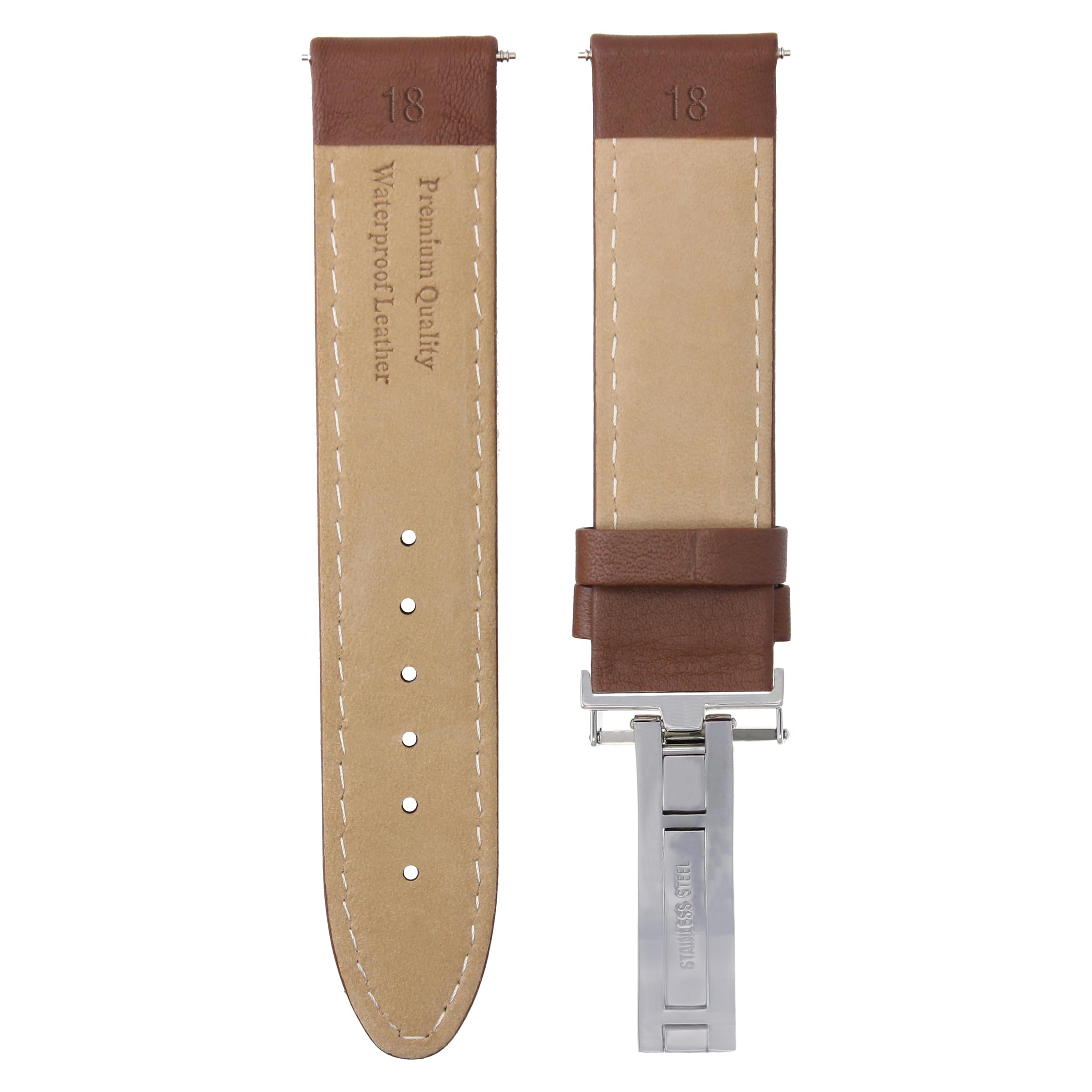 18mm Smooth Leather Watch Band Strap with Deployment Clasp - Compatible with Tudor Watches - Light Brown Genuine Leather Replacement Strap for Men & Women - Perfect for Casual, Office & Formal Occasions