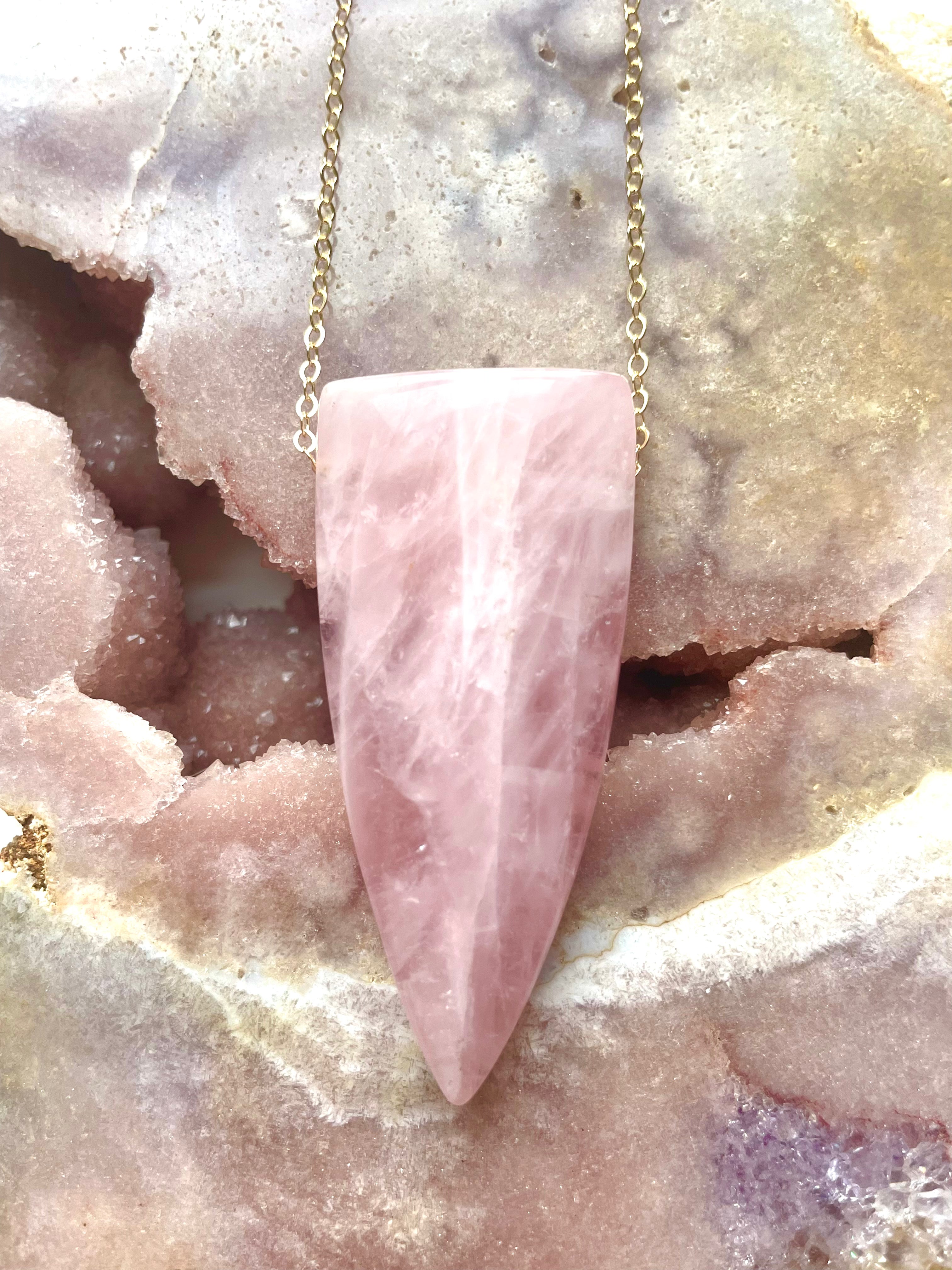 Rose Quartz Dagger Necklace - 14K Gold Filled Pendant for Women, Healing Crystal Jewelry Gift for Protection & Love | Perfect for Meditation, Spiritual Healing & Everyday Wear