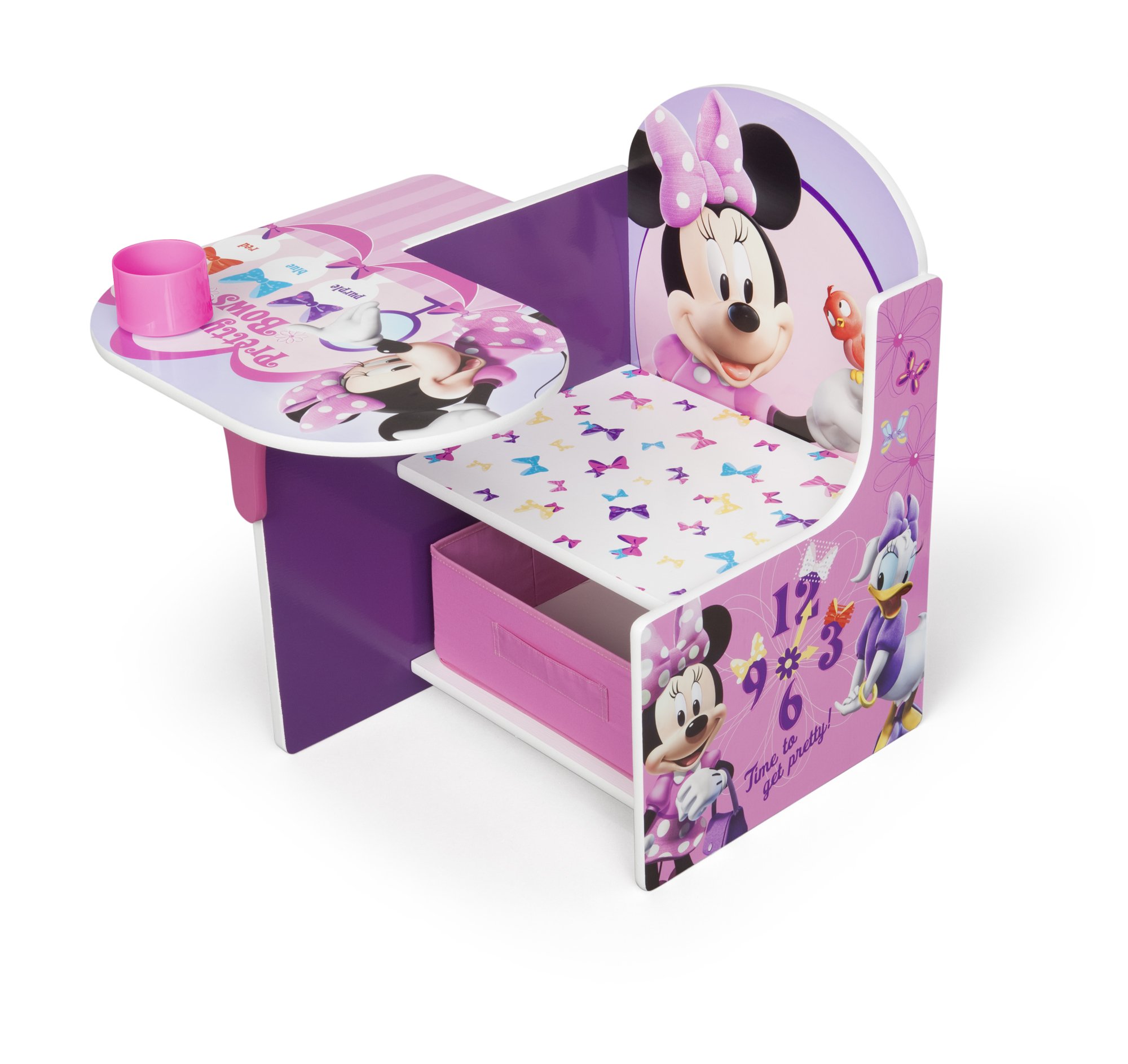Delta Children 6-Bin Toy Storage Organizer with Disney Minnie Mouse Chair & Desk - Kids Playroom Organization Solution for Toys, Books & Art Supplies