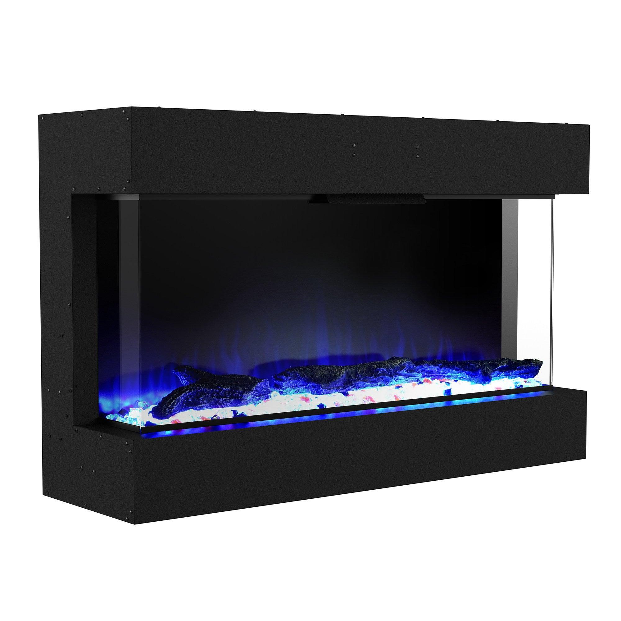 3 Color LED Electric Fireplace - Black Recessed or Wall Mount Flame Heater for Living Room, Bedroom & Office