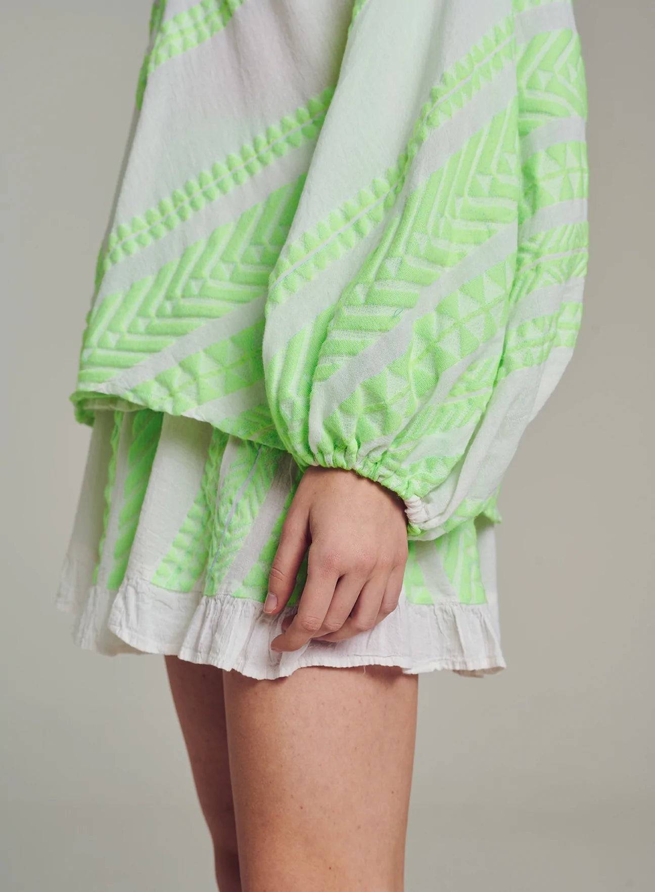 Elasa Blouse Women's Fashion Top - Lime Green & White Striped Casual Shirt for Spring Summer | Office Wear, Date Night, Weekend Outfits