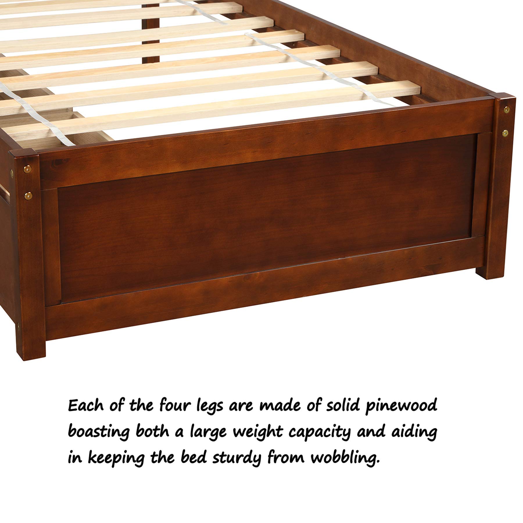 P PURLOVE Twin Wood Storage Bed Frame with 2 Drawers & Headboard - Space-Saving for Small Bedrooms
