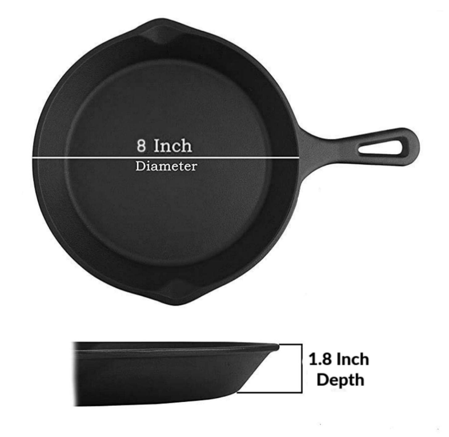 8 Inch Pre-Seasoned Cast Iron Skillet - Heavy Duty Black Cookware for Gas, Induction & Oven - Perfect for Searing, Frying & Baking Steak, Eggs & Cornbread