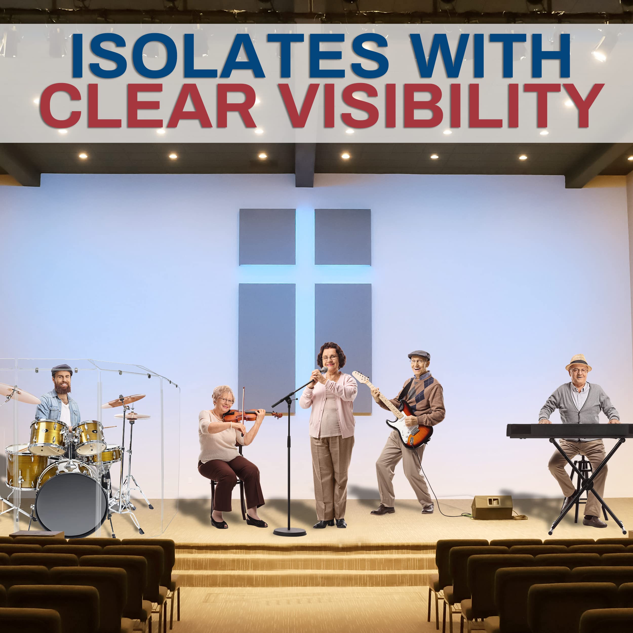 4ft Drum Shield with Deflectors & Plastic Hinges - 5 Clear Acrylic Drum Panels Included | Noise Reduction for Drum Practice, Studio Recording & Live Performances