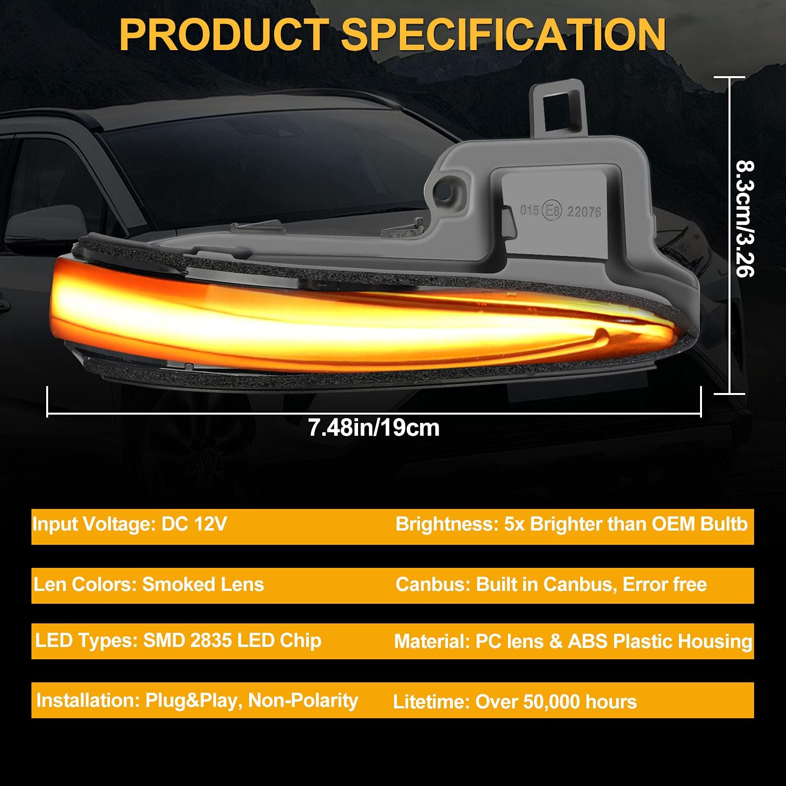EEEKit 2PCS LED Side Mirror Turn Signal Lights - Sequential Dynamic Indicator Strip for 2016-2023 Toyota Tacoma, 2019-2024 RAV4 XA50, 2020-2024 Highlander XU70 - Easy Installation & Enhanced Safety for Night Driving & Parking