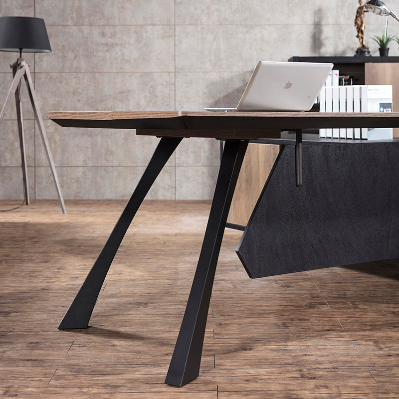 EASTON Executive Desk with Right Return 2.2m to 2.4m Warm Oak & Black - Modern Office Desk for Home & Business Workspace