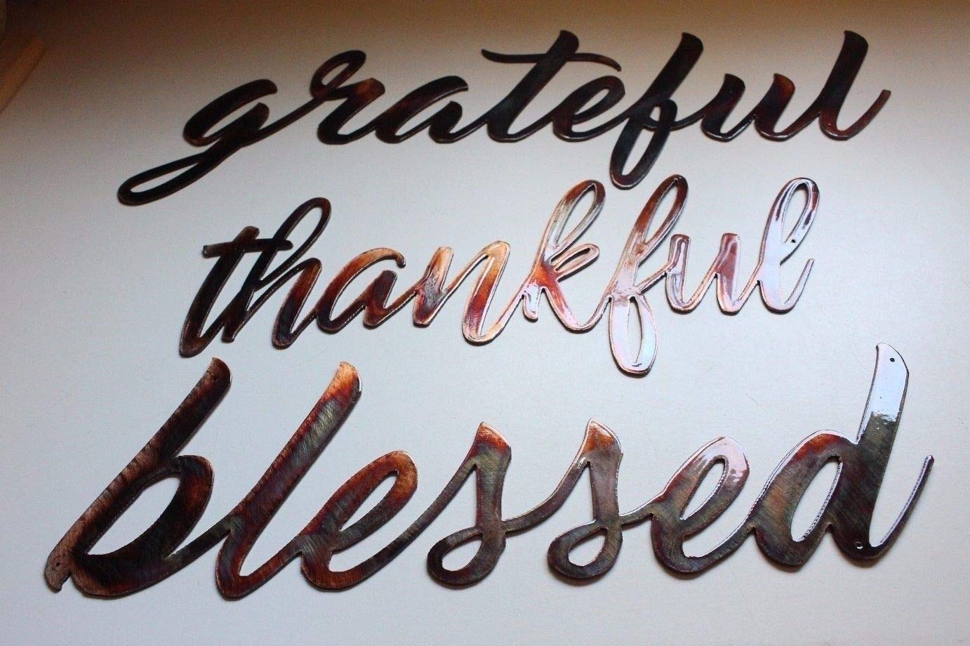 Thankful Grateful Blessed Metal Wall Art Decor - Inspirational Home & Office Wall Decor for Living Room, Bedroom, Entryway