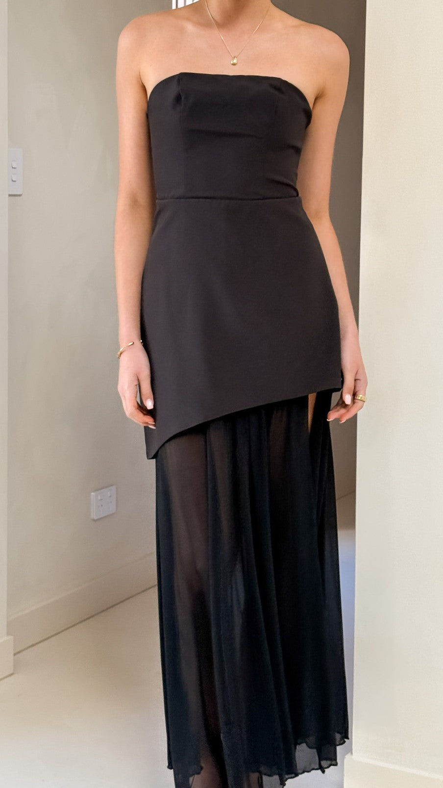 Fenella Asymmetrical Maxi Dress for Women - Elegant Black Long Evening Gown for Parties, Weddings & Special Occasions