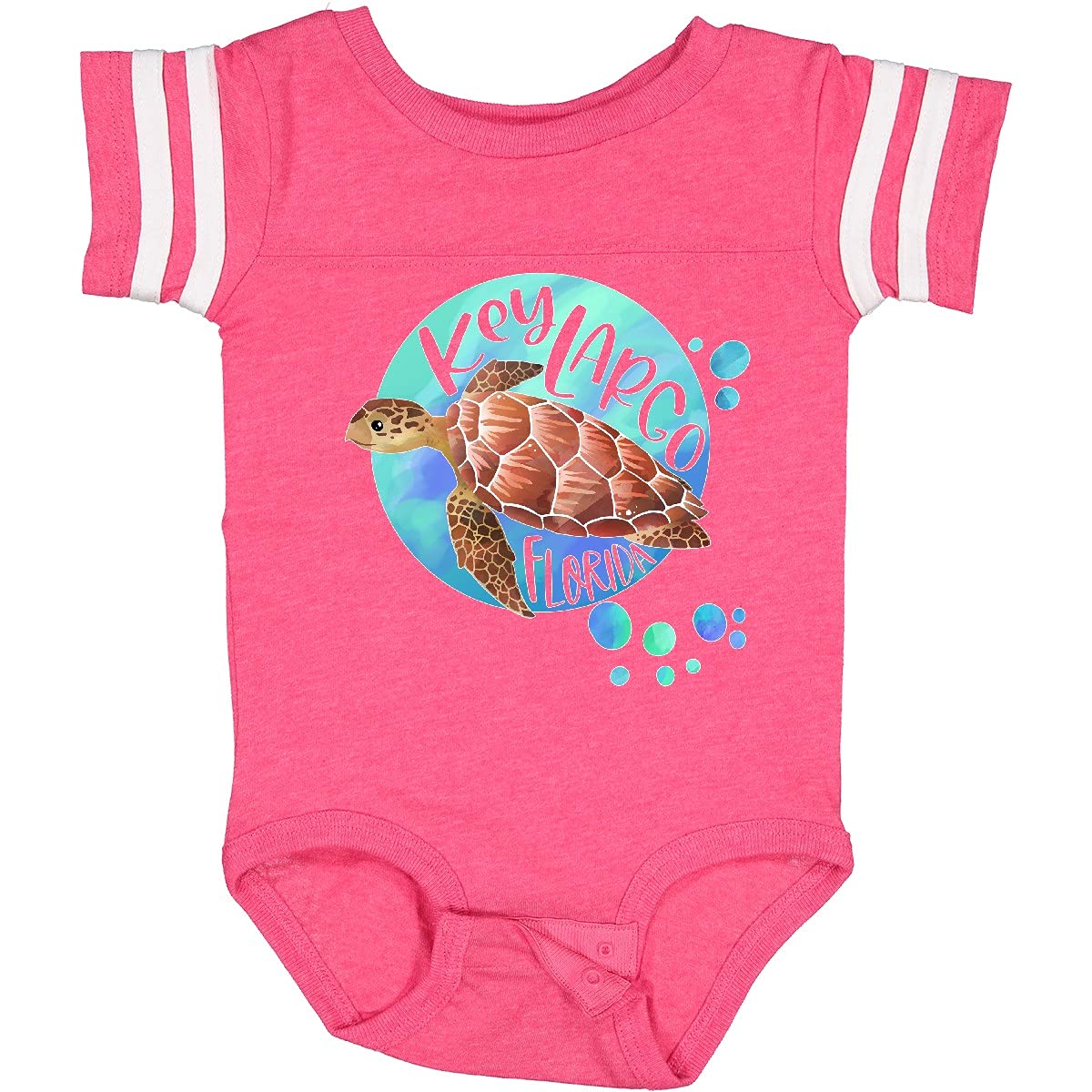 Inktastic Key Largo Florida Swimming Sea Turtle with Bubbles Baby Bodysuit - Cute Infant Onesie for Beach Vacation & Ocean Lovers