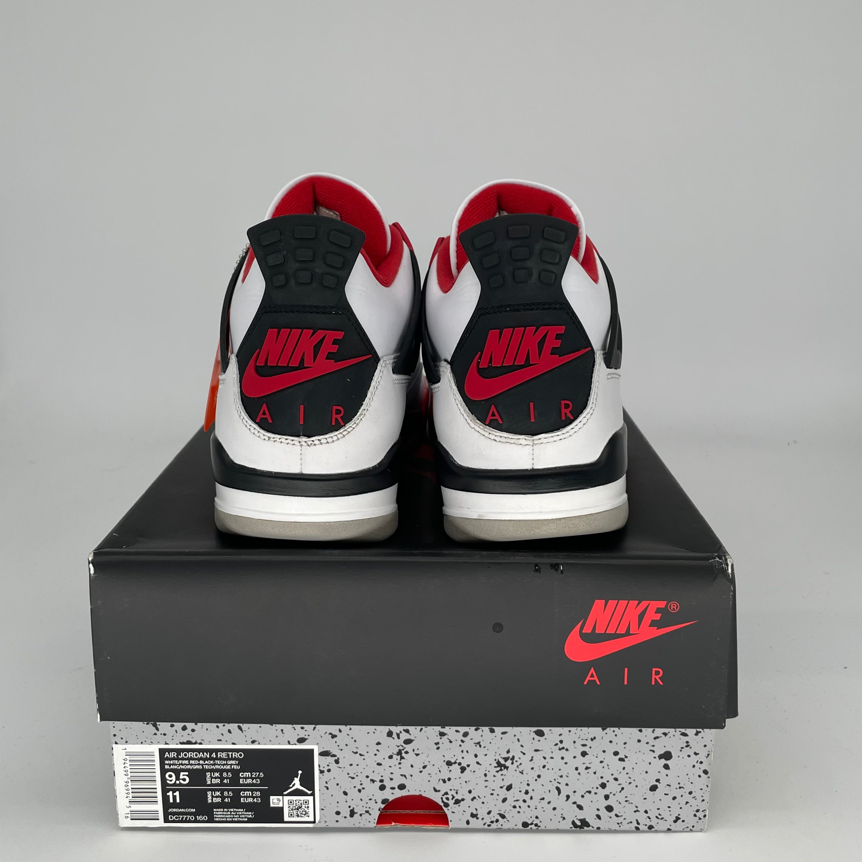 AIR JORDAN 4 Retro Fire Red Sneakers - Men's Size 9.5/Women's 11 - Style Code DC7770-160 - Perfect for Basketball, Streetwear & Sneaker Collection