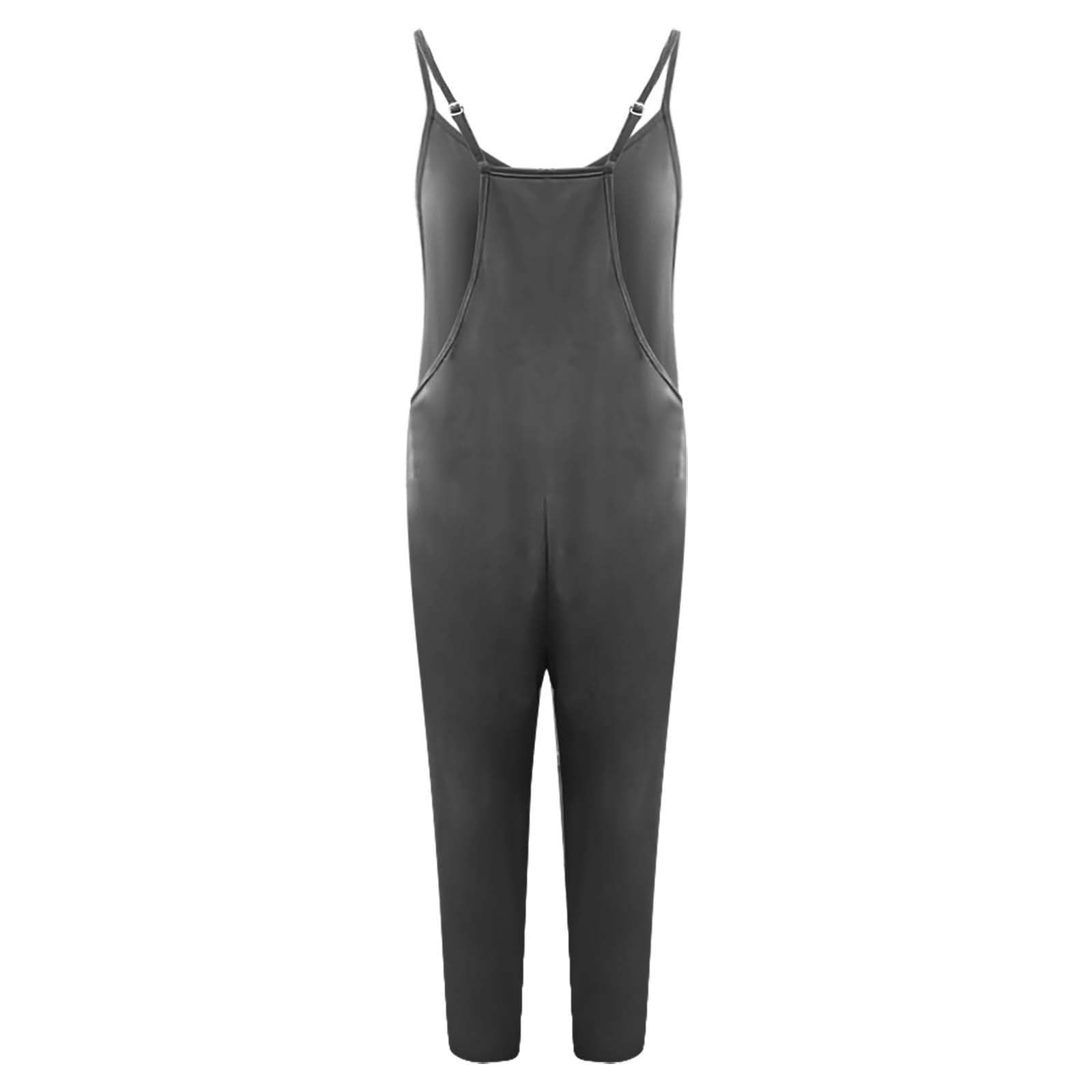 Best Sellers 2024 Women's V-Neck Sleeveless Loose Spaghetti Strap Romper - Baggy Jumpsuit with Pockets | Casual Summer Overalls for Women (Large, Gray) | Perfect for Beach Outings, Music Festivals & Everyday Comfort