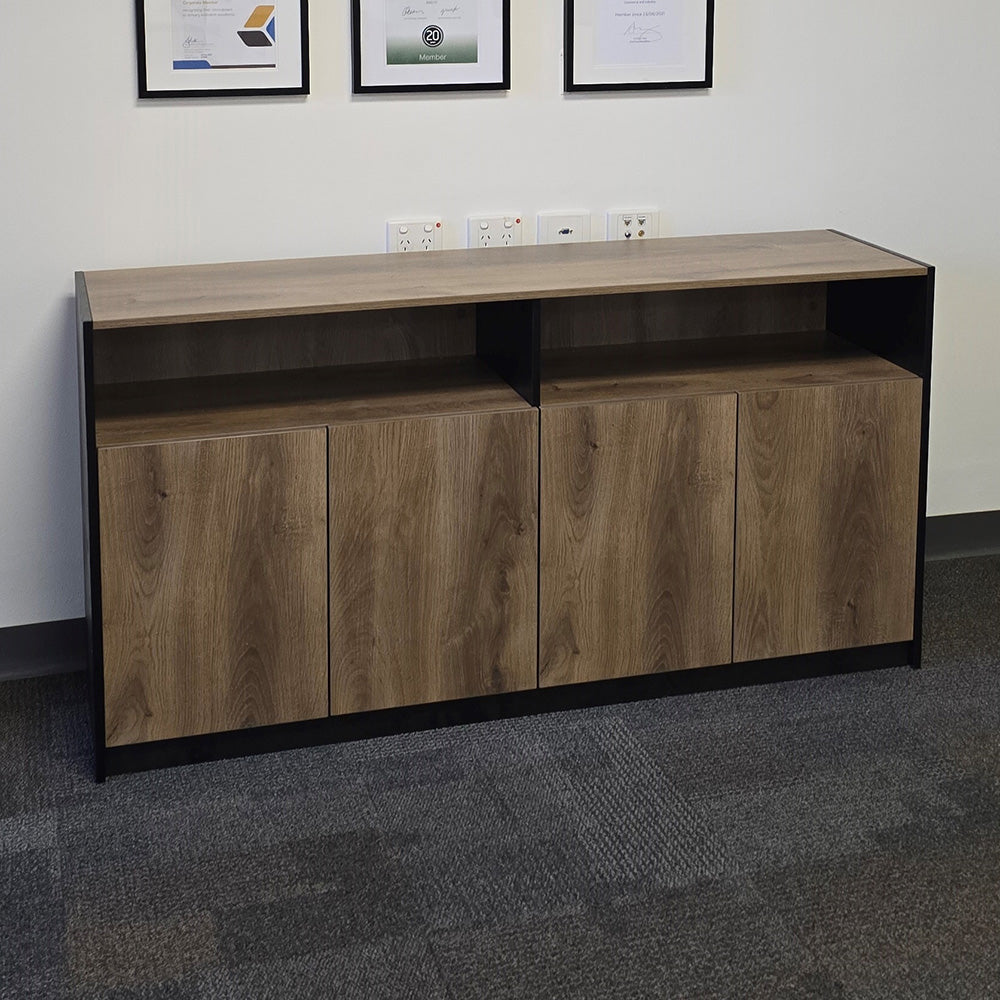 ARTO Credenza Cabinet 157cm Warm Oak & Black - Modern TV Stand with Storage for Living Room, Bedroom & Office Furniture