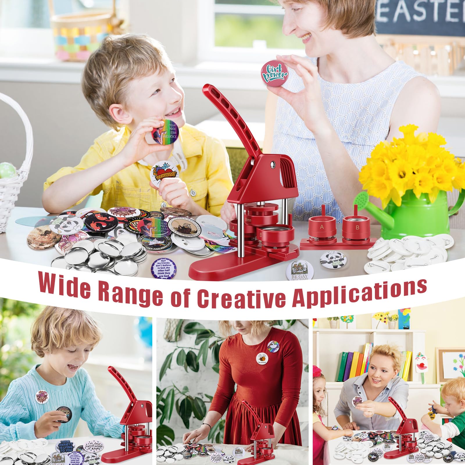 Hicdaw 25mm/32mm/58mm (1/1.25/2.25 inch) DIY Button Maker Machine Kit - Includes Free Buttons, Blank Round Sheets, Circle Cutter & Panda Design Book for Custom Pin Badges - Perfect for Crafting, School Projects, Gifts & Party Favors