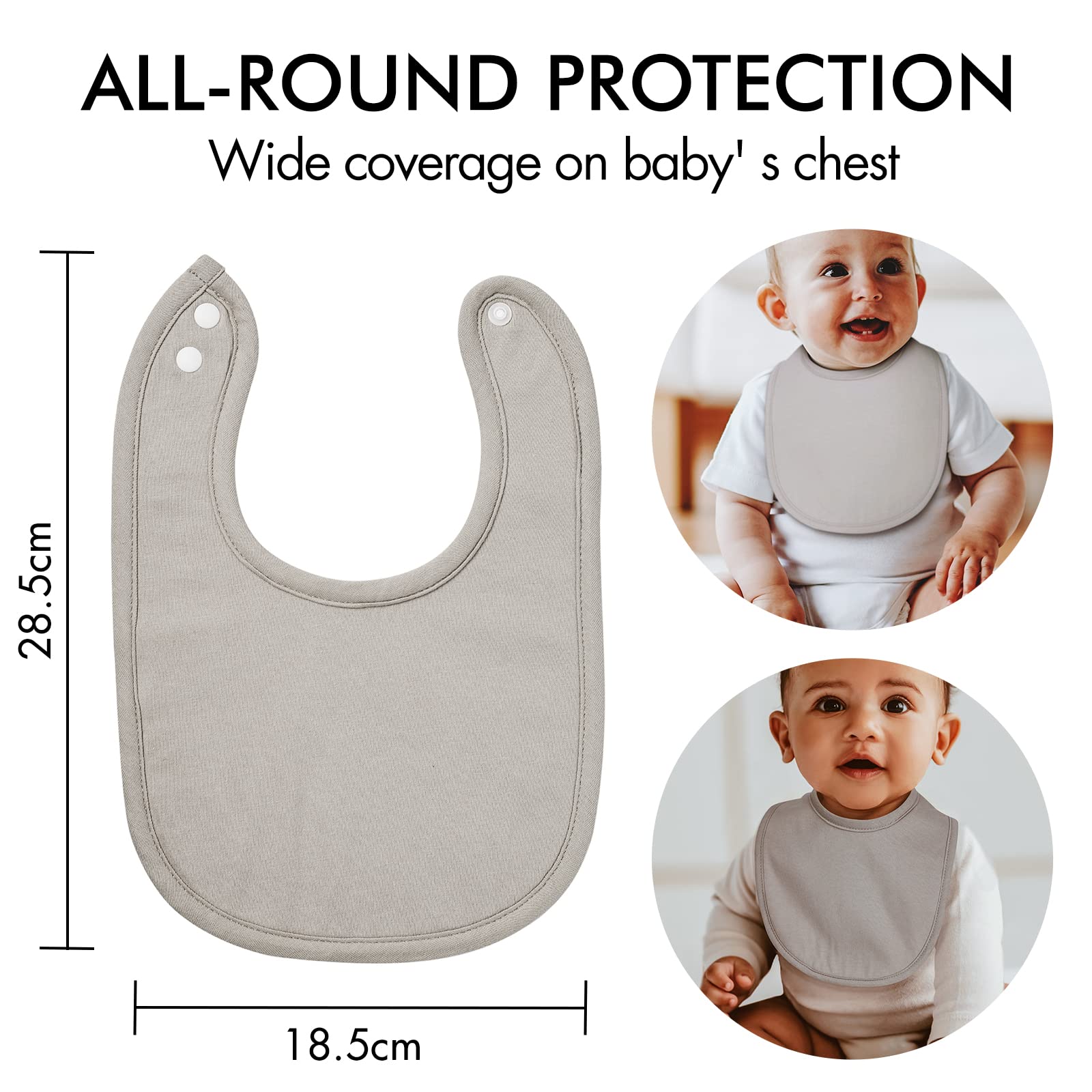 Organic Cotton Baby Snap Bibs - 10 Pack Bandana Drool Bibs for Boys & Girls | Newborn Feeding & Teething