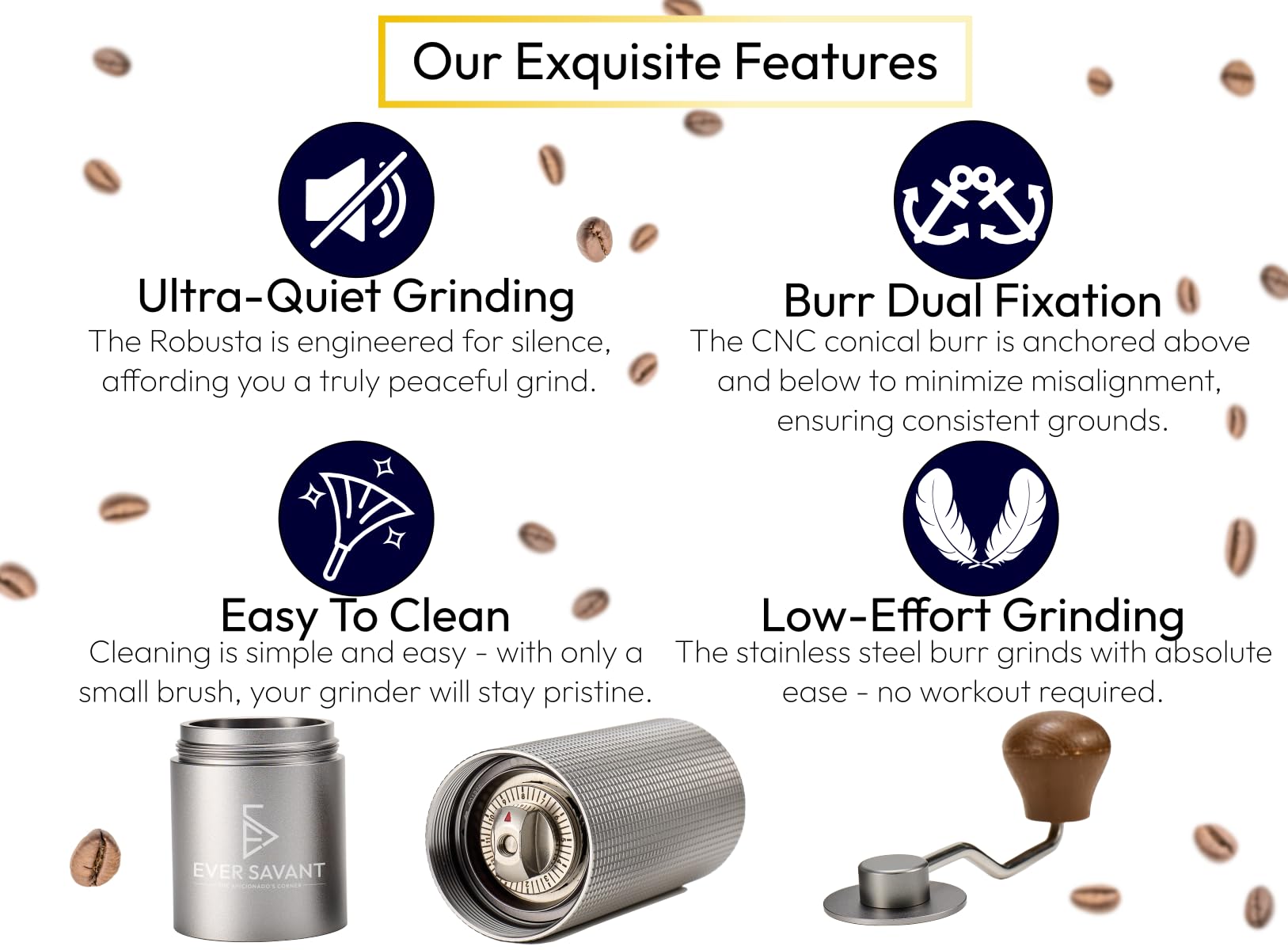 Premium Manual Coffee Grinder - Conical Stainless Steel Burr with 25 Adjustable Settings for Espresso, Drip & French Press - Portable Handheld Coffee Bean Mill for Home, Office & Travel - 25g Capacity - Perfect for Camping, Gifts & Coffee Enthusiasts