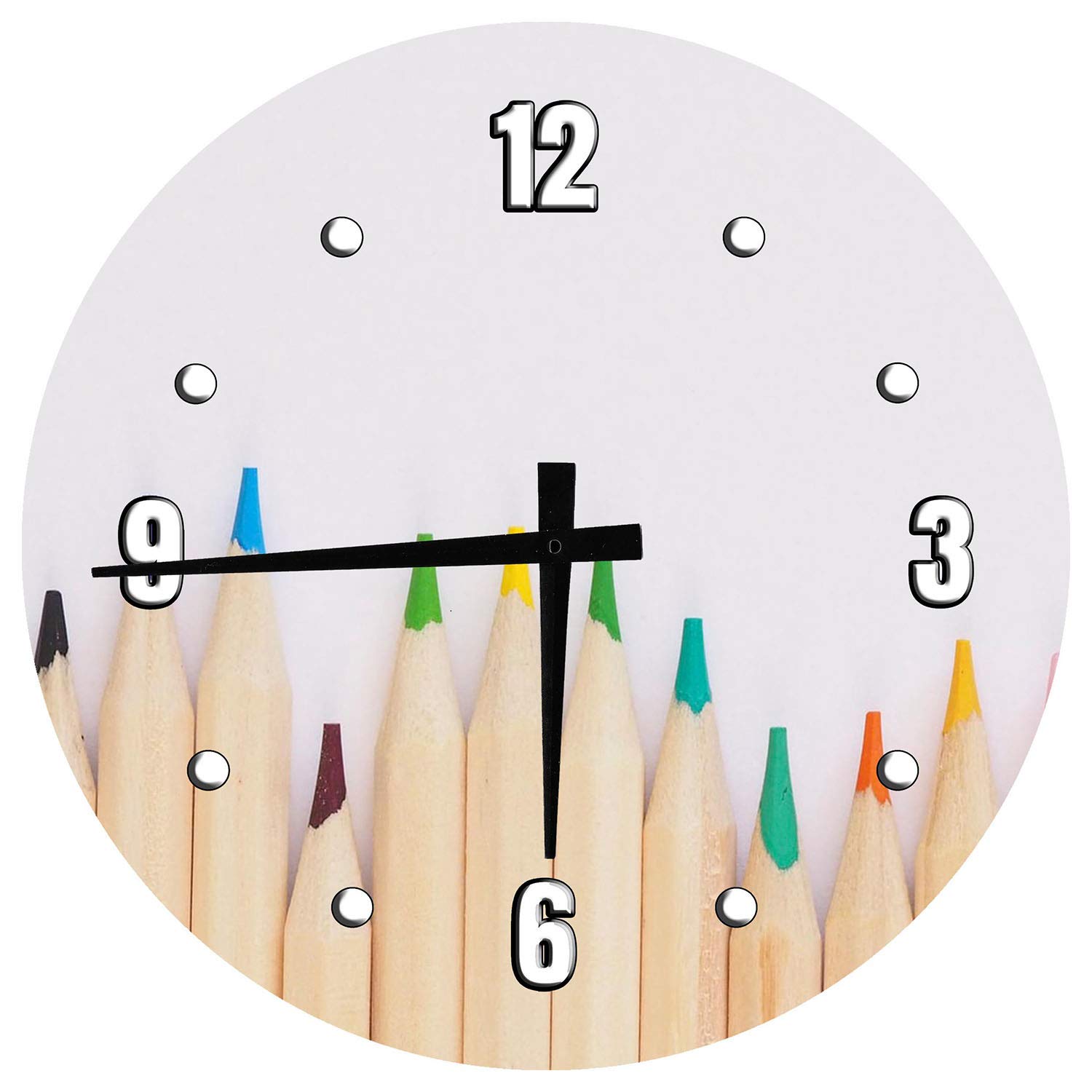 Premium 24 Inch Large Round Wall Clock - Battery Operated Artistic Decor with Vibrant Colored Pencils Design for Craft Room, Living Room & Office Wall Art | Perfect Gift for Artists & Home Decor Enthusiasts