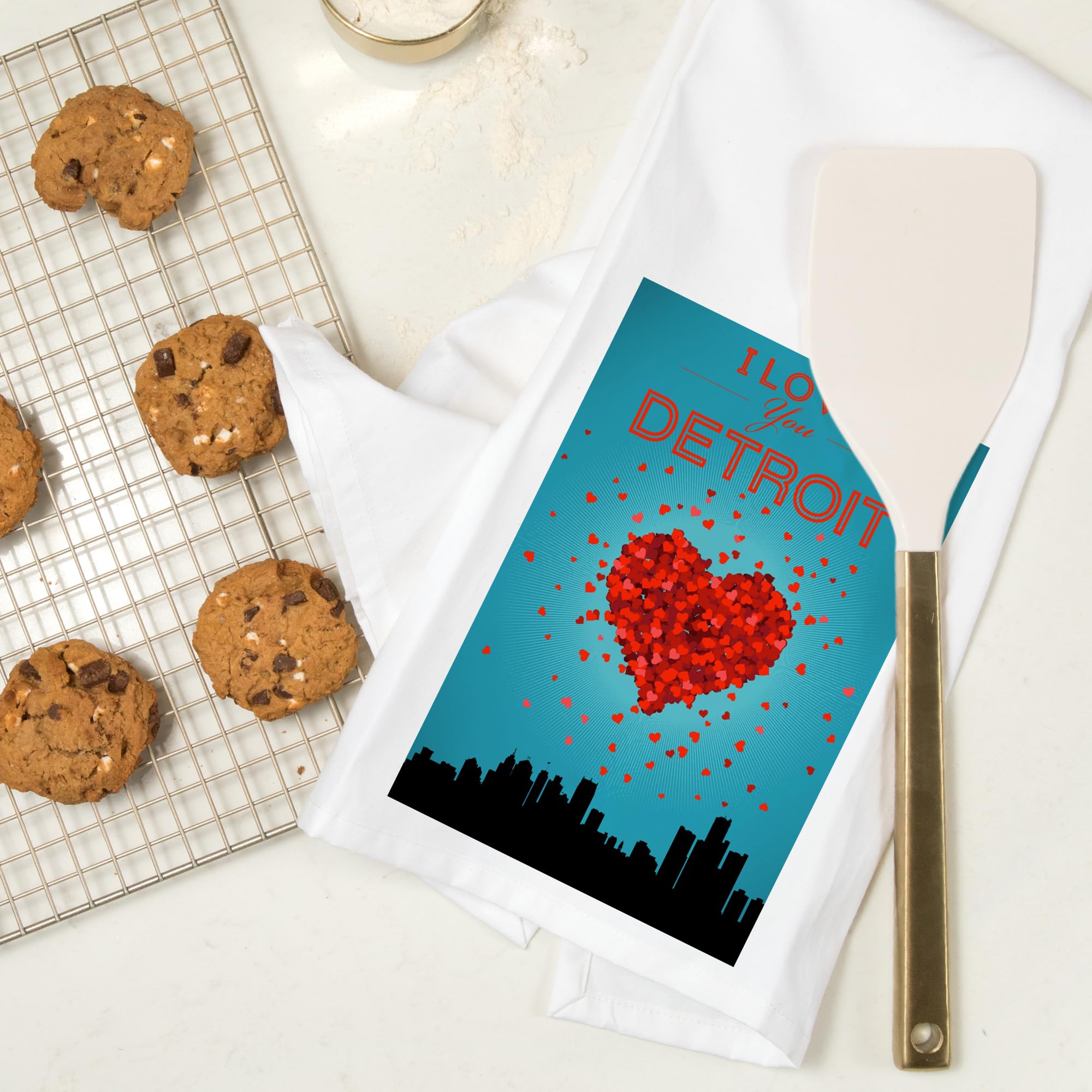 I Love You Detroit Michigan Cotton Tea Towel - 100% Cotton Decorative Hand Towel for Kitchen & Home Decor - Perfect for Gifts, Housewarming & Michigan Pride Displays