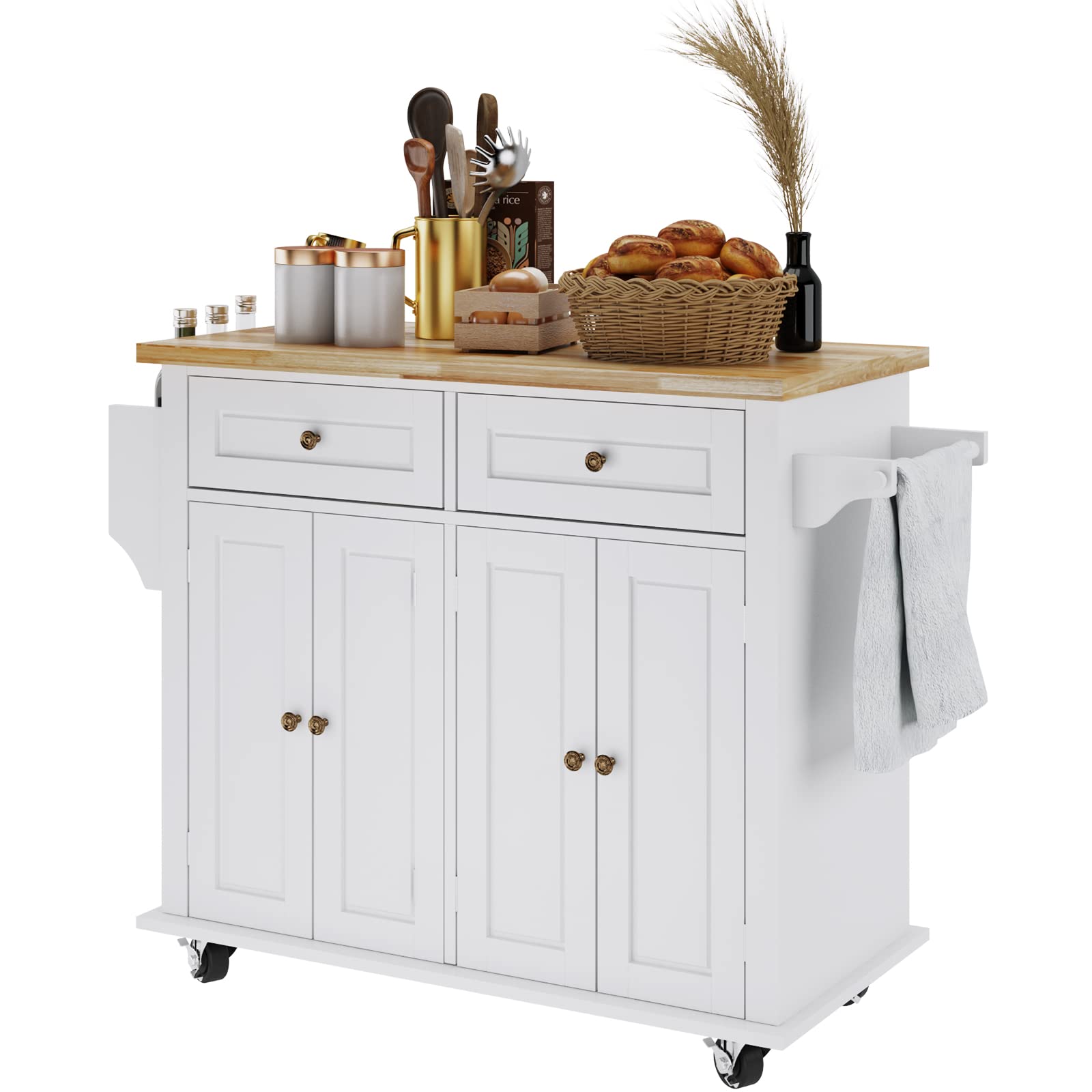 DlandHome Rolling Kitchen Island Cart with Storage Drawer, Wheels, Towel Holder & Spice Rack - Mobile Kitchen Organizer for Small Spaces, Apartments & Cooking Prep