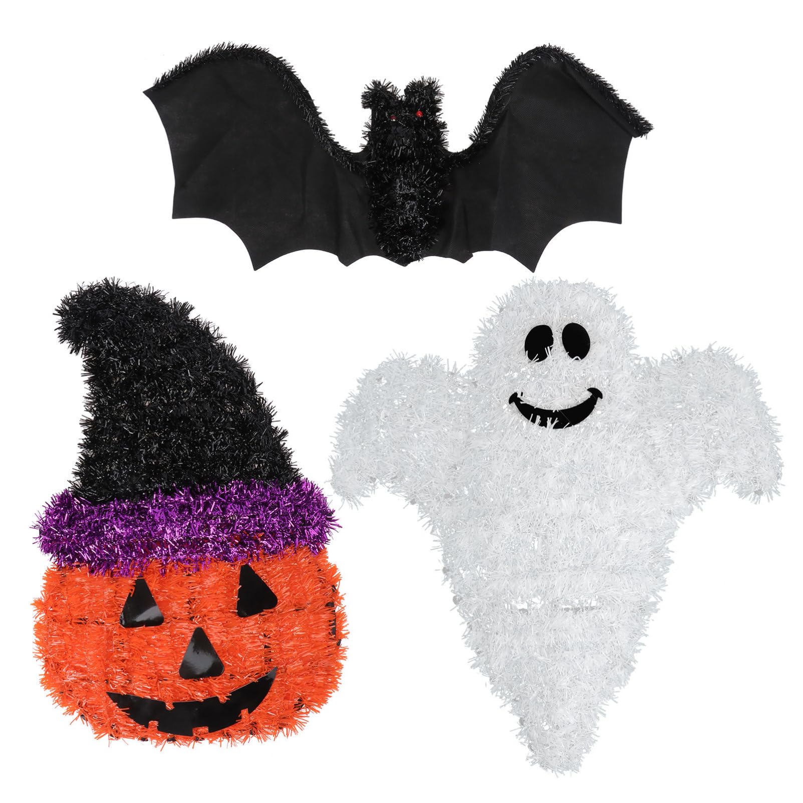 Happyyami 3Pcs Halloween Decorations - Glitter Pumpkin Ghost Bat Tinsel Hanging Decor for Wall, Door, Party & Indoor Outdoor Halloween Party Decorations | Perfect for Halloween Home Decor, Classroom, Office & Spooky Party Supplies