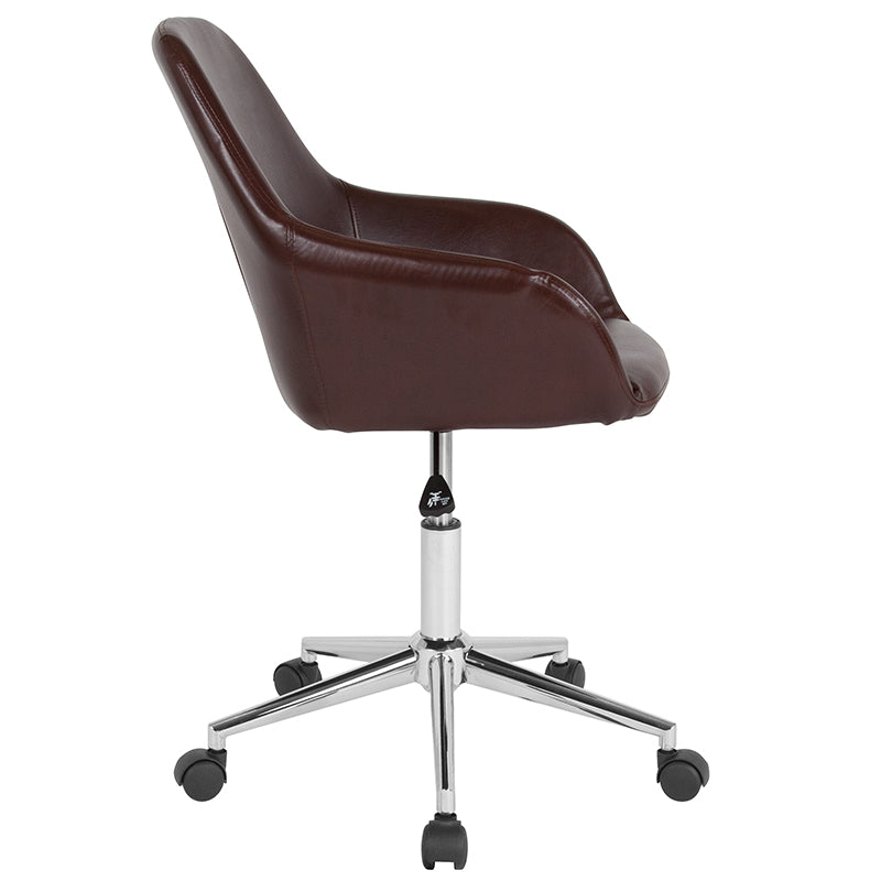 Premium Black Leather FLASH Cortana Mid Back Chair - Ergonomic Home & Office Desk Chair for Comfortable Working, Studying, and Gaming