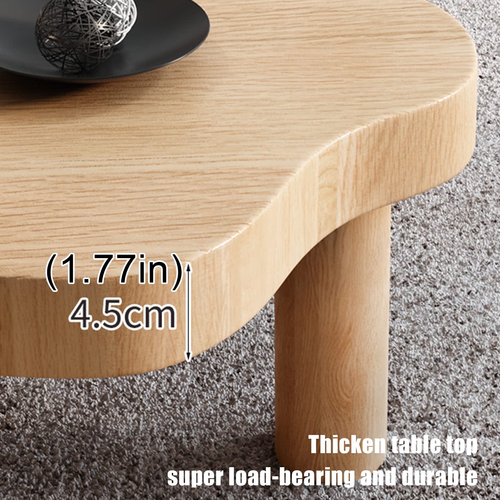 QQXX Cloud Shape Wood Coffee Table - Irregular Round Corner Thickened Modern End Table with 3 Legs for Living Room (31.5