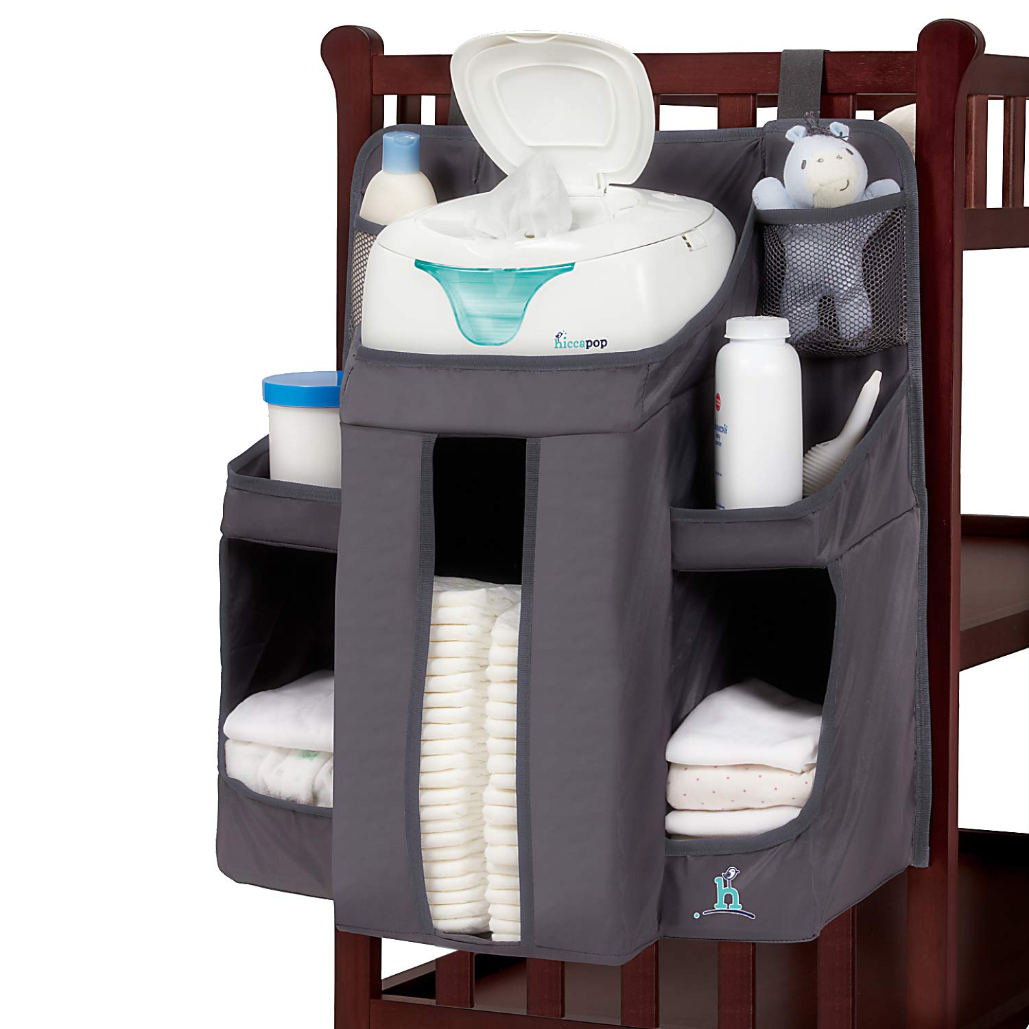 Hiccapop Hanging Diaper Organizer - Baby Changing Table & Crib Diaper Storage Organizer - Nursery Diaper Stacker & Baby Essentials Caddy - Perfect for Diaper Changes, Baby Care & Nursery Organization
