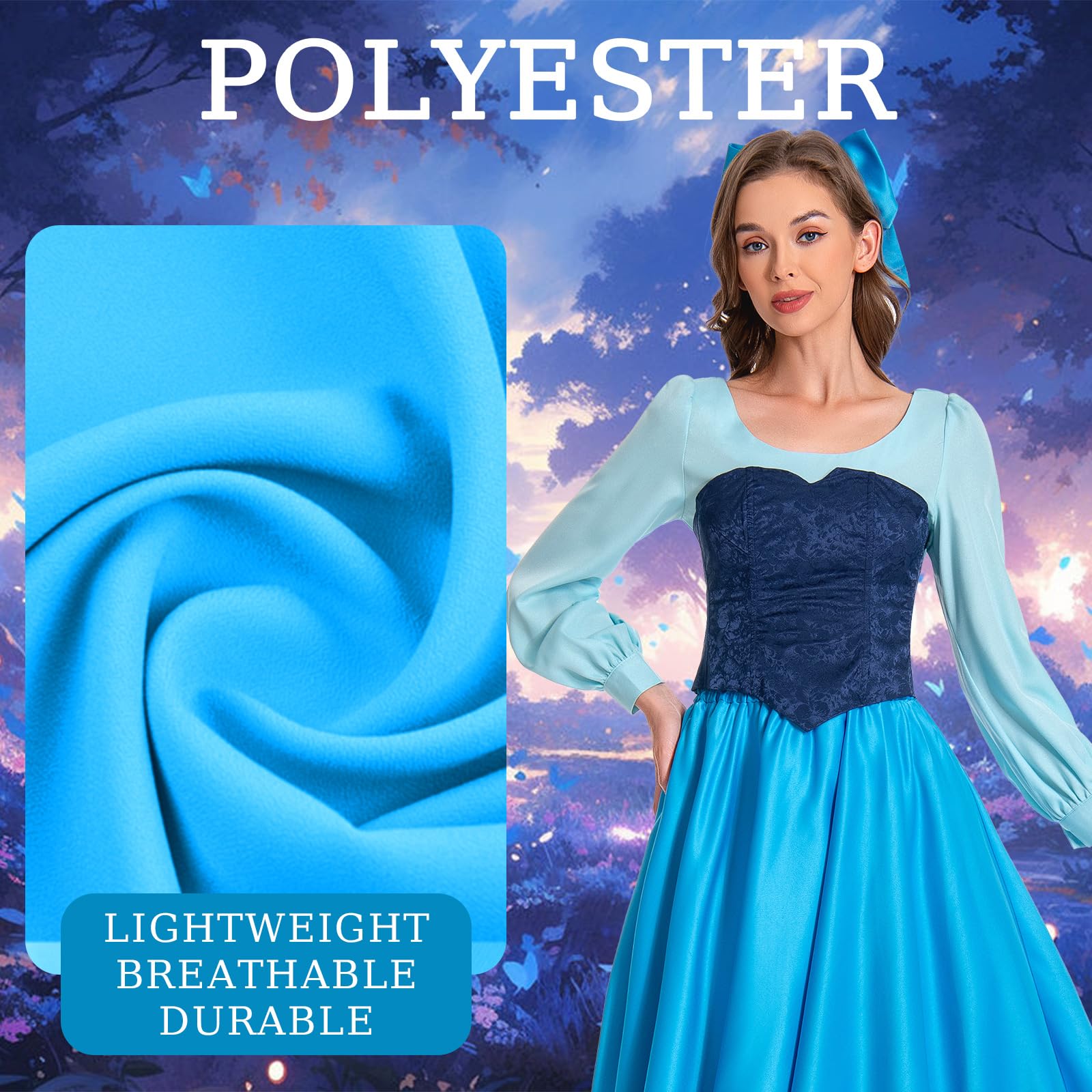 SIDNOR Women's Princess Cosplay Dress - Elegant Blue Ball Gown Costume for Girls & Women | Perfect for Halloween, Cosplay, Themed Parties & Dress-Up Play