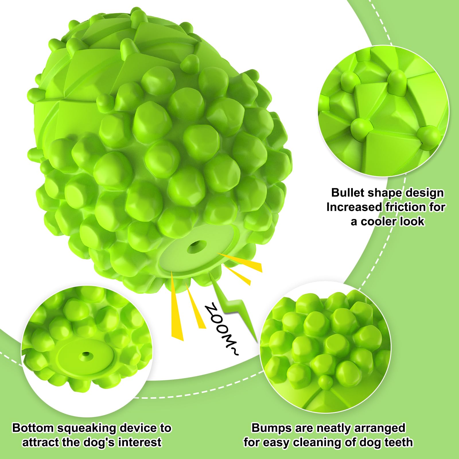 Durable Pinecone-Shaped Rubber Dog Chew Toys for Large Dogs - Squeaky Teeth Cleaning Toy Helps Reduce Plaque & Tartar - Tough, Tear-Resistant Green Chew Toy for Aggressive Chewers (Perfect for Indoor Play & Dental Health)