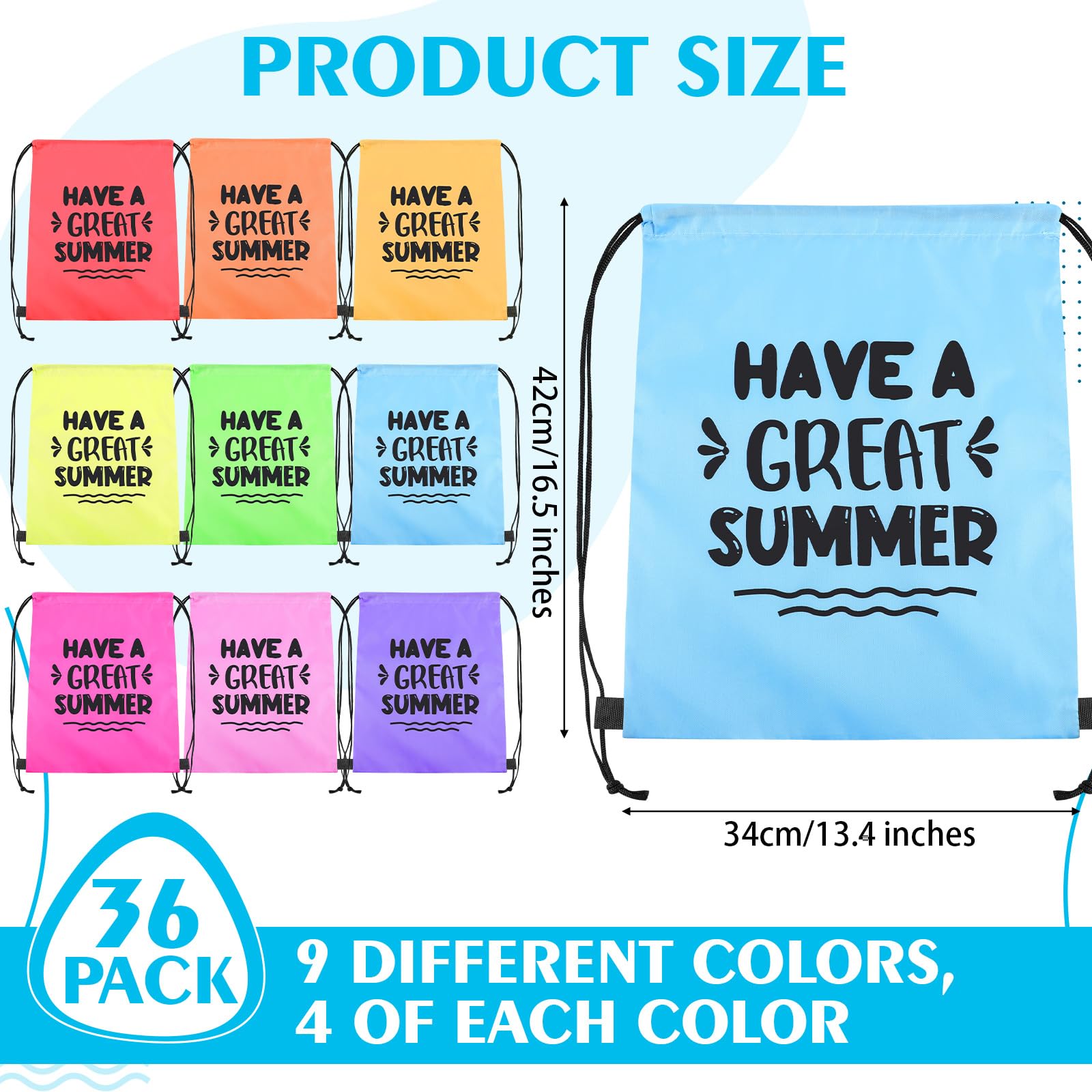 36 Pcs Summer Drawstring Gift Bags - Bulk End of School Year Party Favors for Students, Teachers, Classmates | Perfect for School Celebrations, Beach Parties, Summer Camps & Graduation Gifts