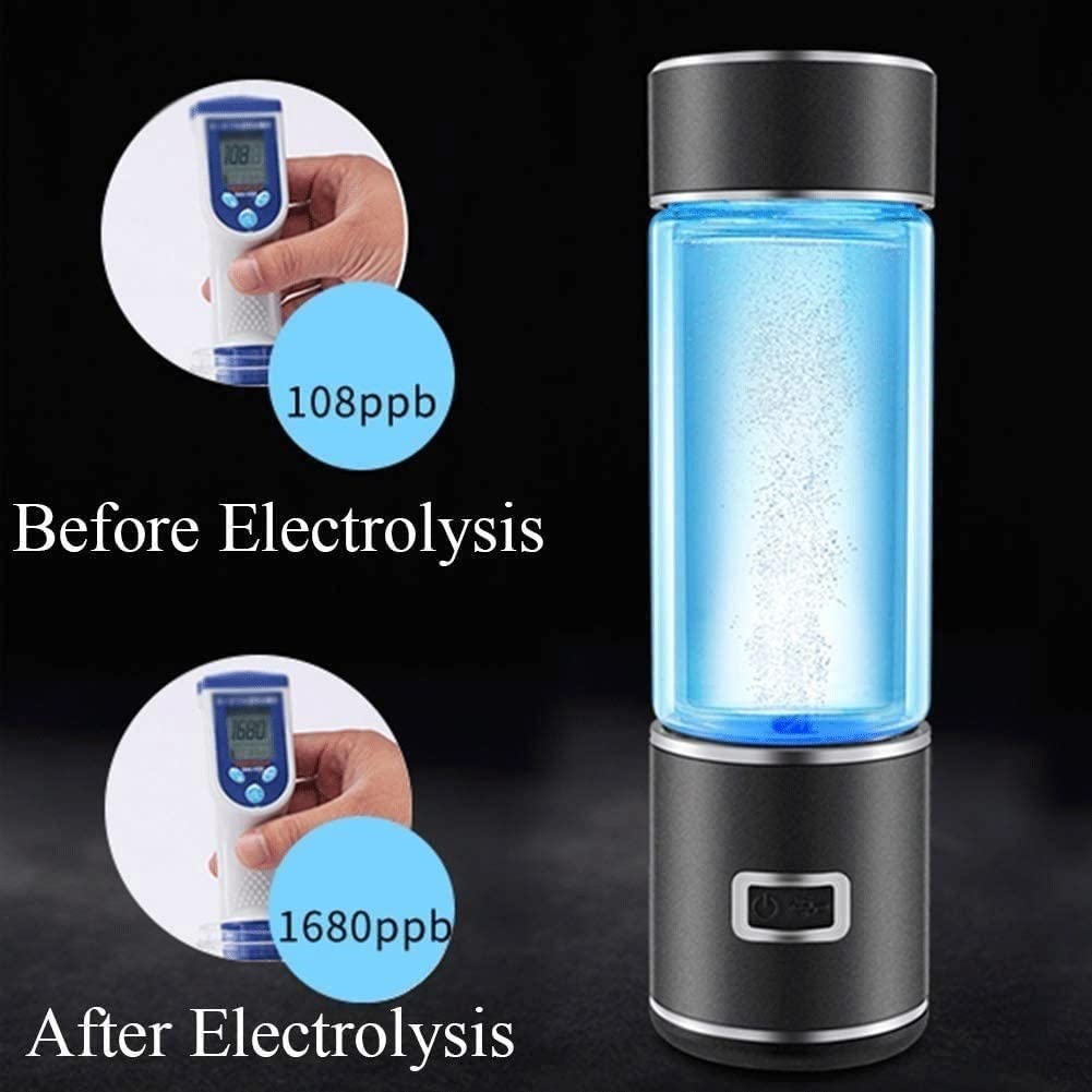 350ML Portable Hydrogen Rich Water Bottle - Rechargeable Ionized Water Generator with Antioxidant Glass for Health & Wellness | Perfect for Travel, Gym & Daily Hydration (Black)