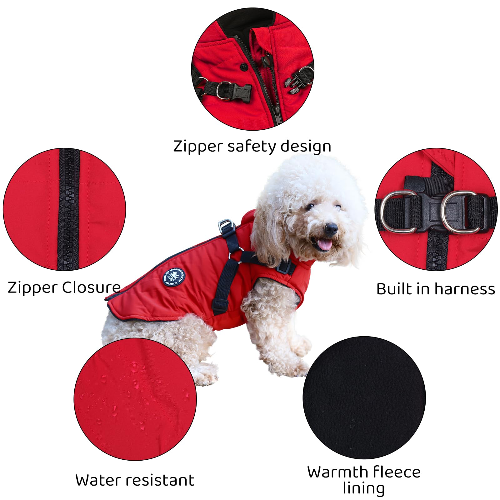 Norbi Dog Winter Coat with Built-in Harness - Adjustable Warm Jacket for Small, Medium & Large Dogs - Cold Weather Protection for Outdoor Walks & Adventures
