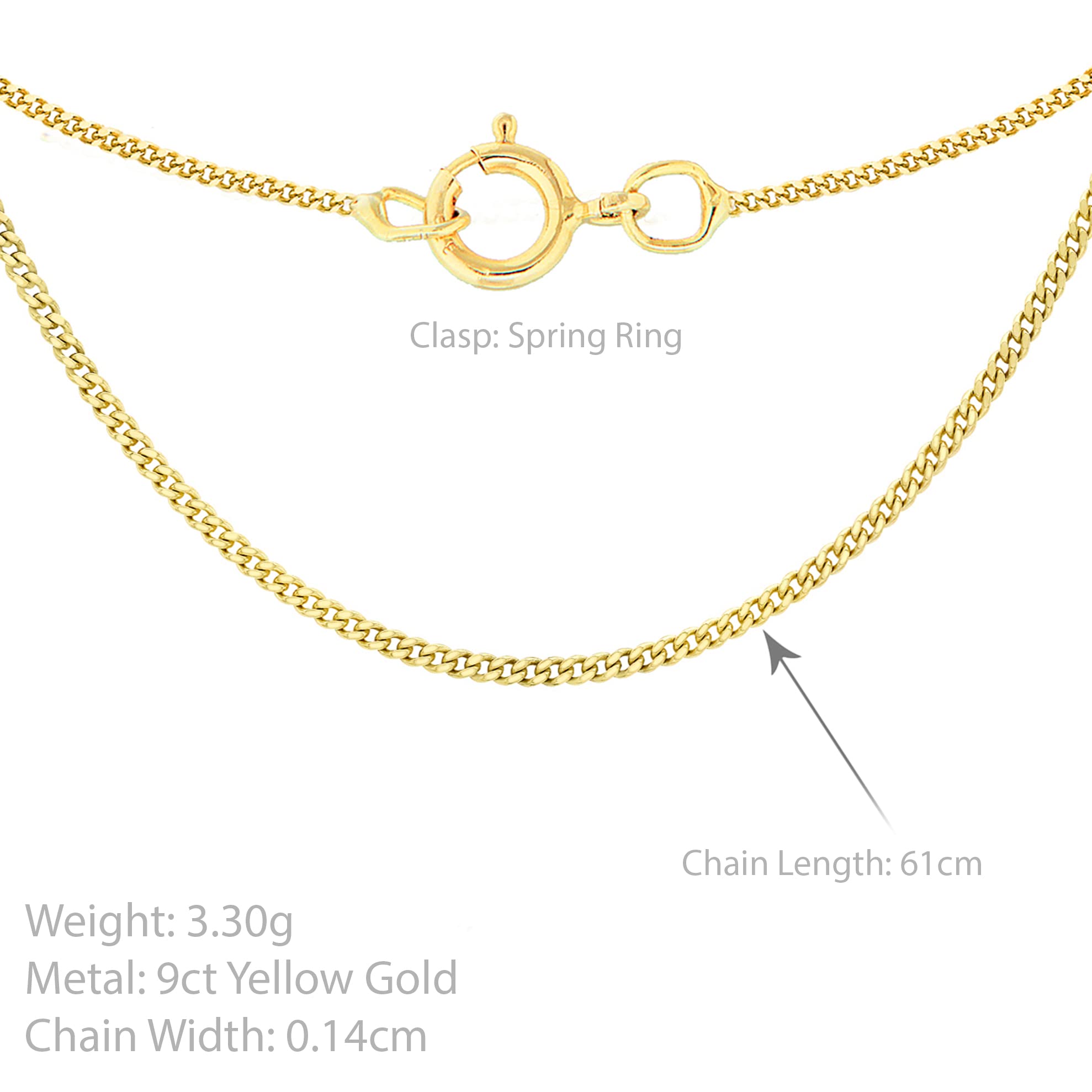 Carissima 9K Gold Women's 1.4mm Diamond Cut Curb Chain Necklace - Elegant Layering Piece for Everyday Wear & Special Occasions