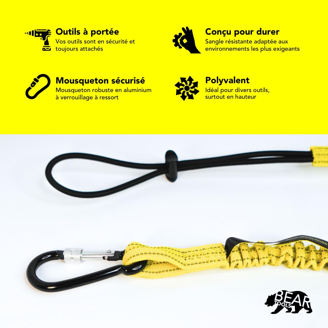 BearTOOLS Heavy Duty Tool Lanyard with Screw Lock Carabiner - 20 Pack Safety Tether for Construction Workers - Adjustable Bungee Cord with Buckle Strap - Fall Protection Gear for Roofing, HVAC & Utility Work