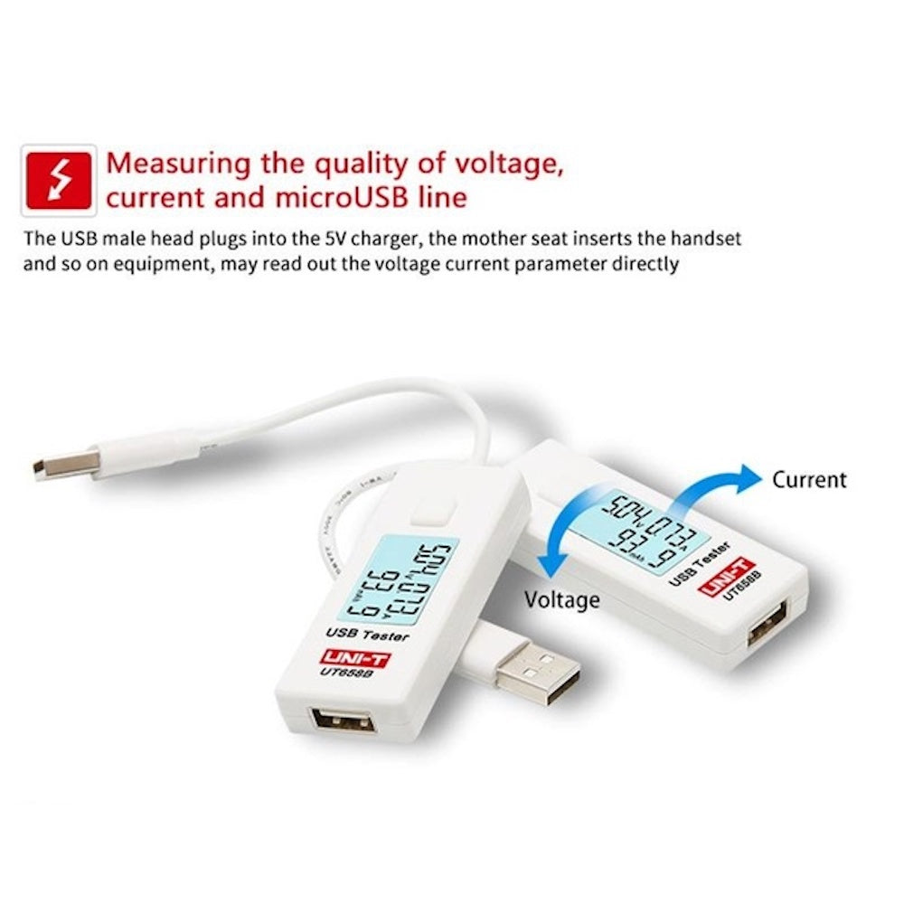 UNI-T UT658B USB Digital Ammeter Voltage Tester - Monitor Charging Current & Power for Phones, Tablets, Power Banks (Home, Office, Travel Use)