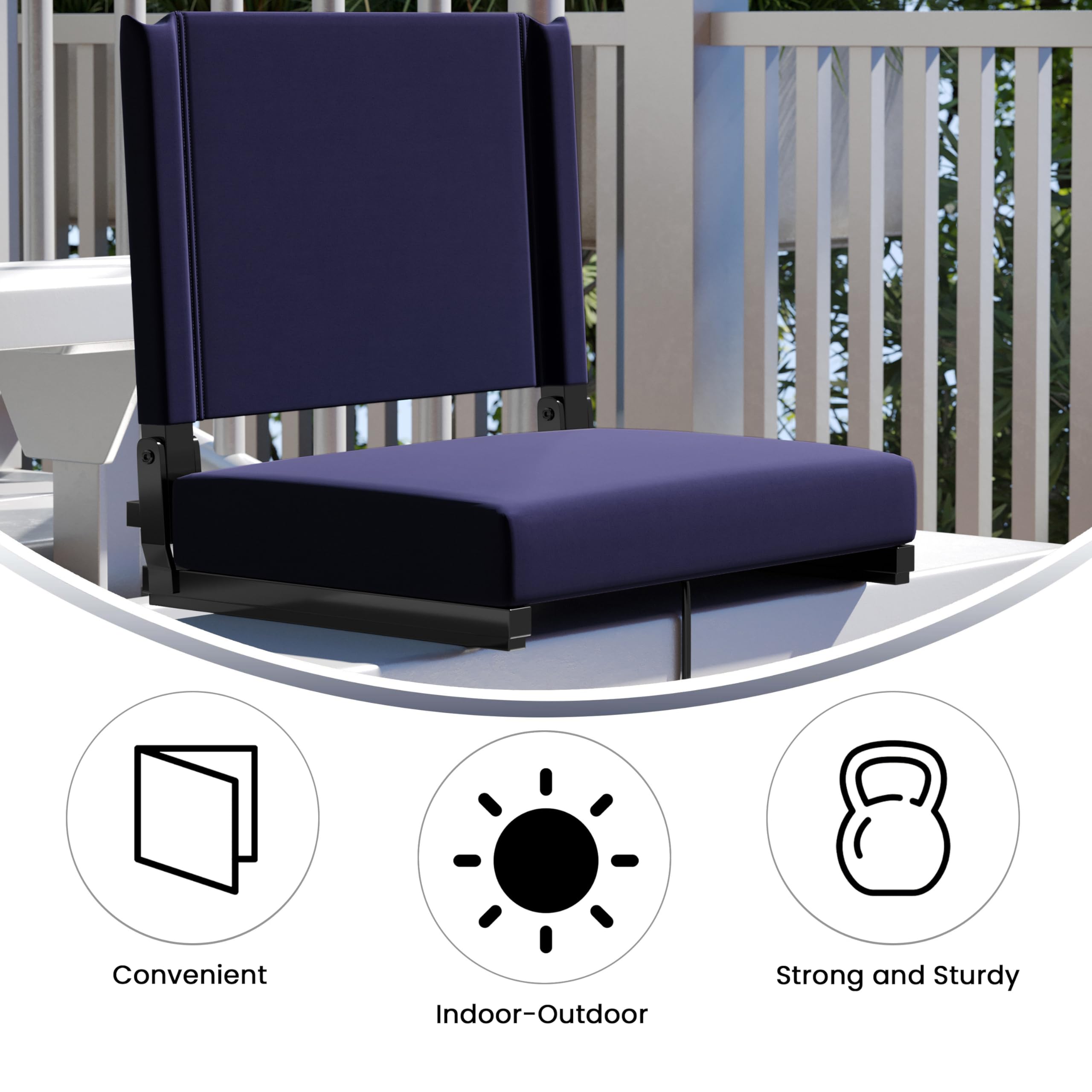 Flash Furniture Grandstand Portable Folding Stadium Seat with Padded Cushion & Carrying Handle - 500 lb Weight Capacity, Navy Blue - Perfect for Bleachers, Benches, Sporting Events, Concerts & Outdoor Activities